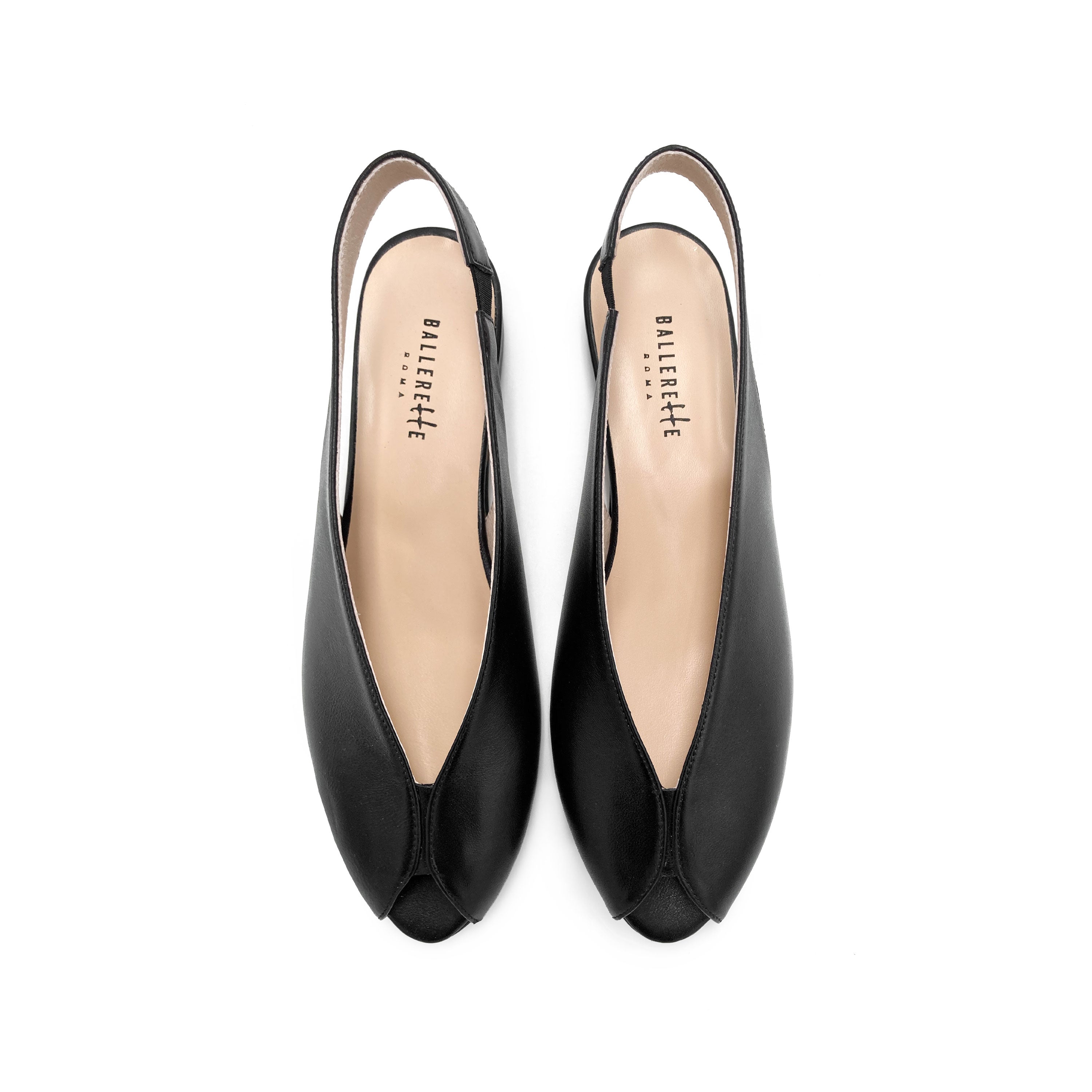 Black leather open-toe slingbacks