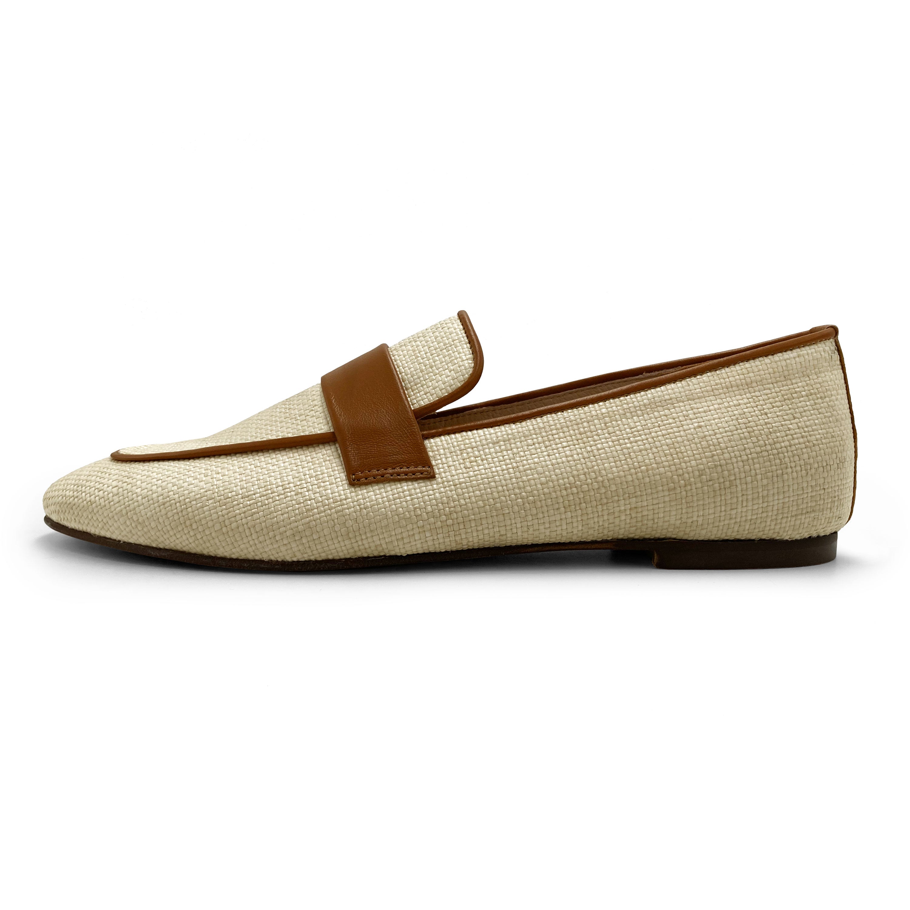 Women's summer moccasin in beige raffia