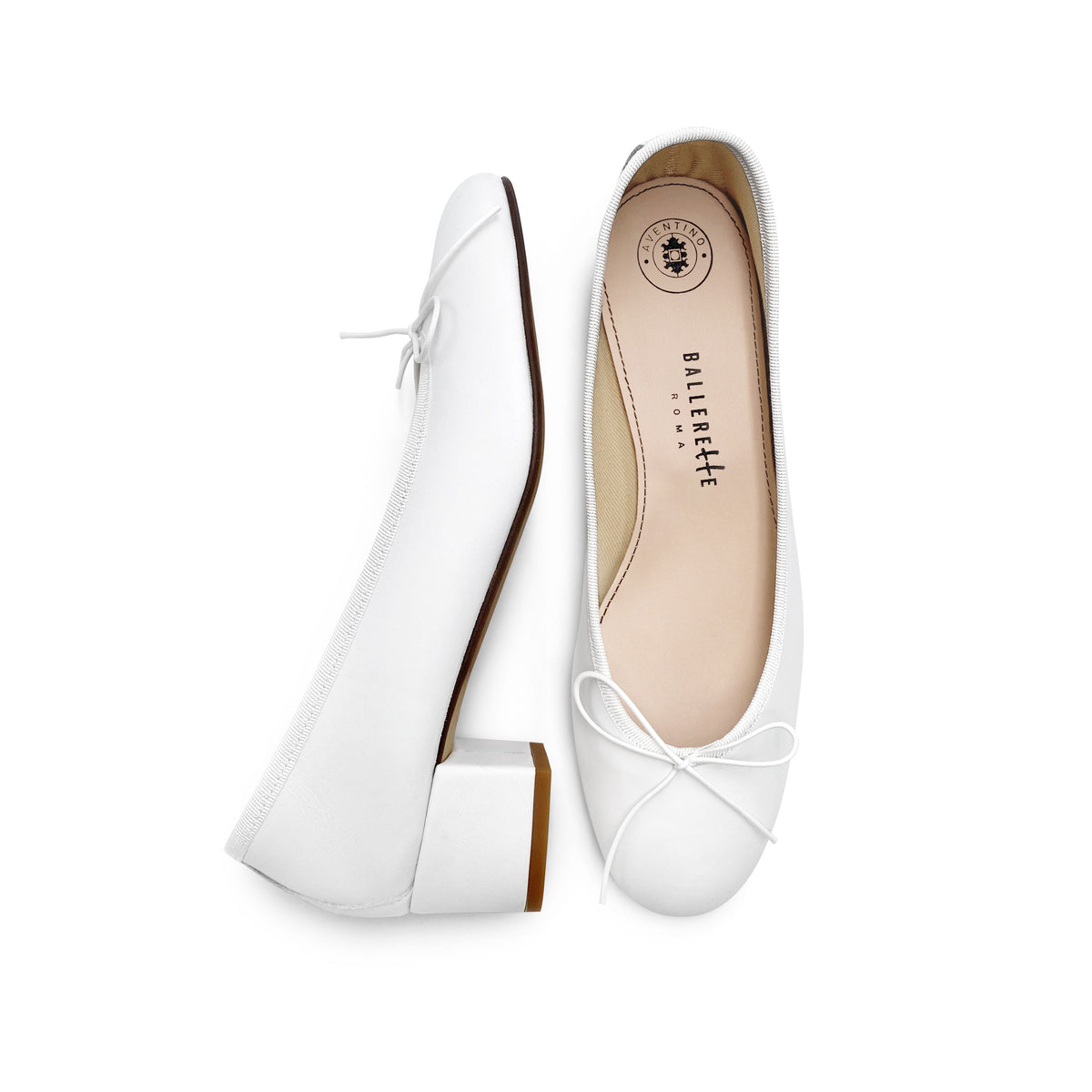 White leather ballet flats with heel