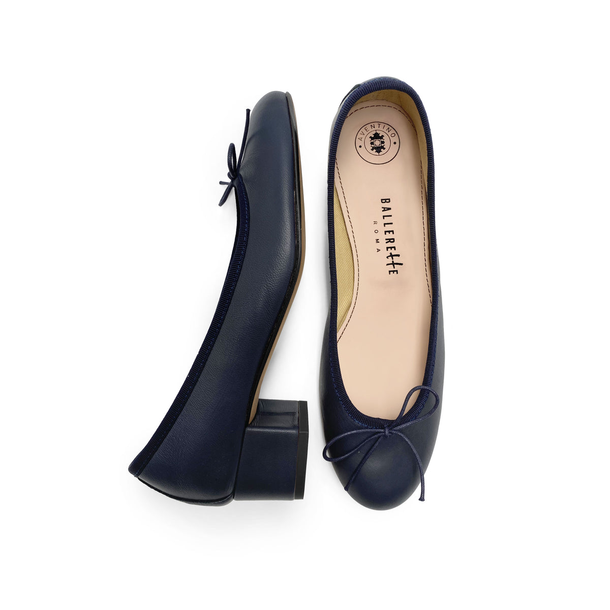 Blue leather ballet flats with heel