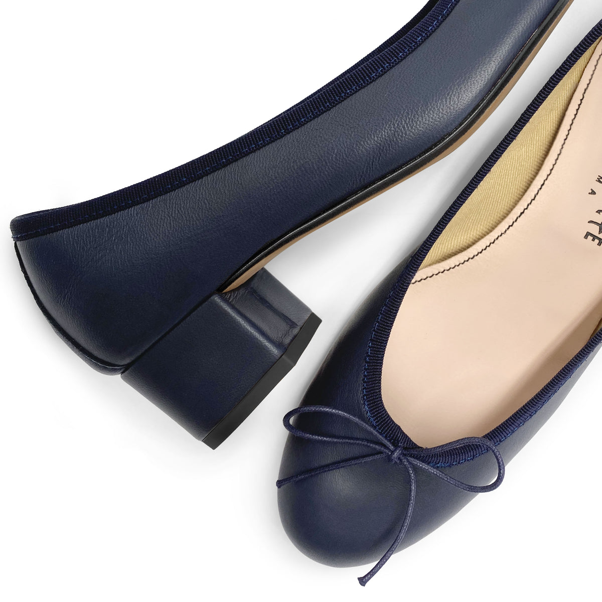 Blue leather ballet flats with heel