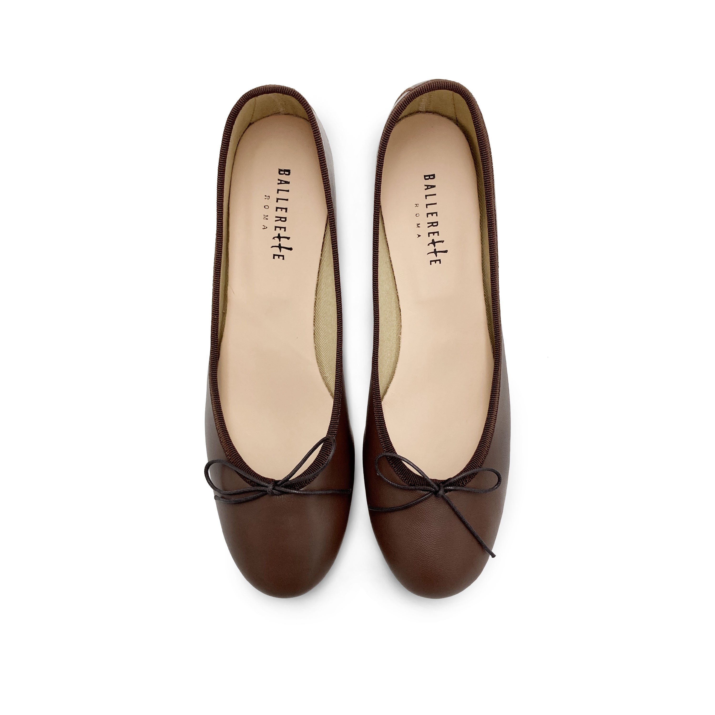 Dark brown leather ballet flats with heel