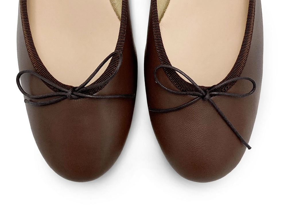 Dark brown leather ballet flats with heel
