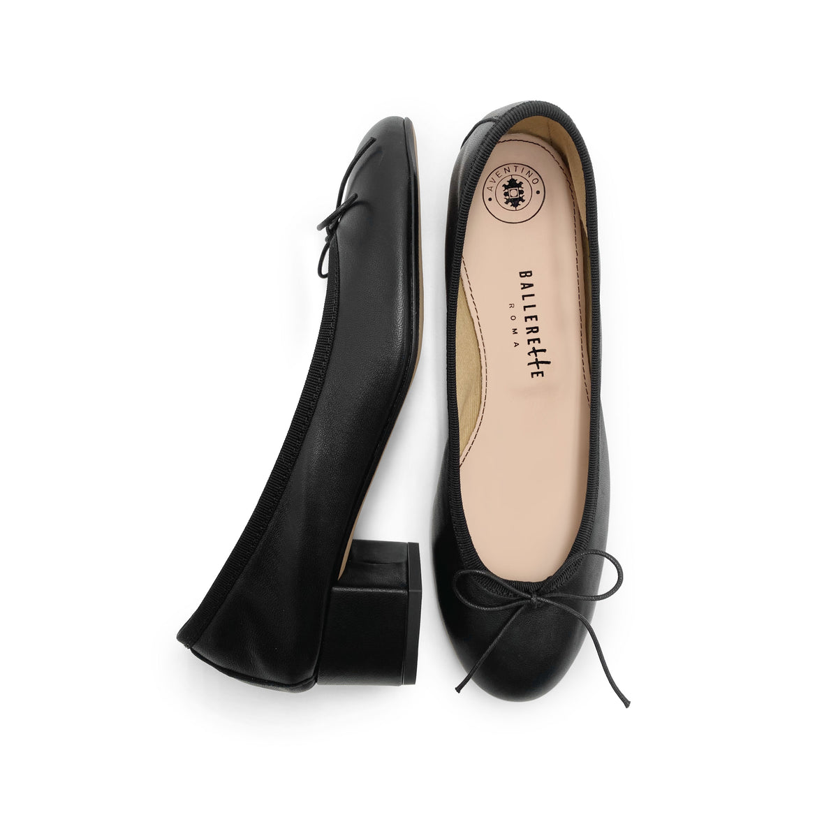 Black leather ballet flats with heel
