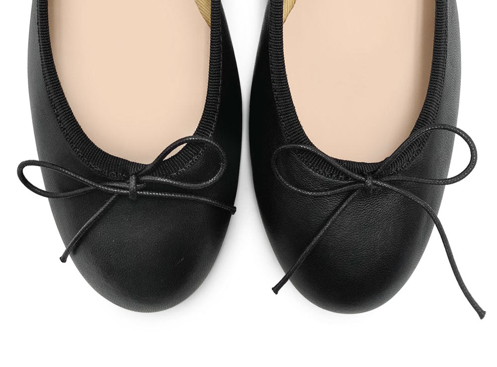 Black leather ballet flats with heel