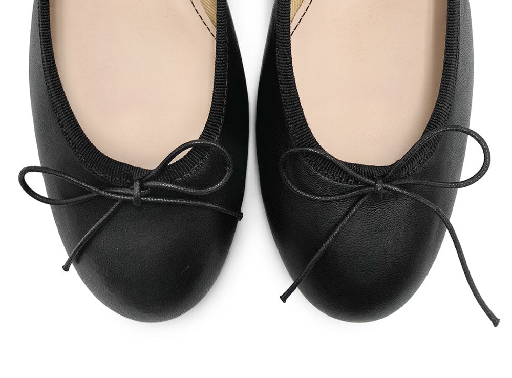 Black leather ballet flats with heel