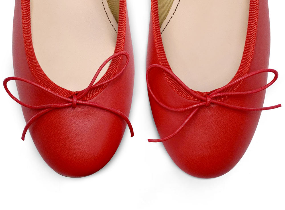 Red leather ballet flats with heel