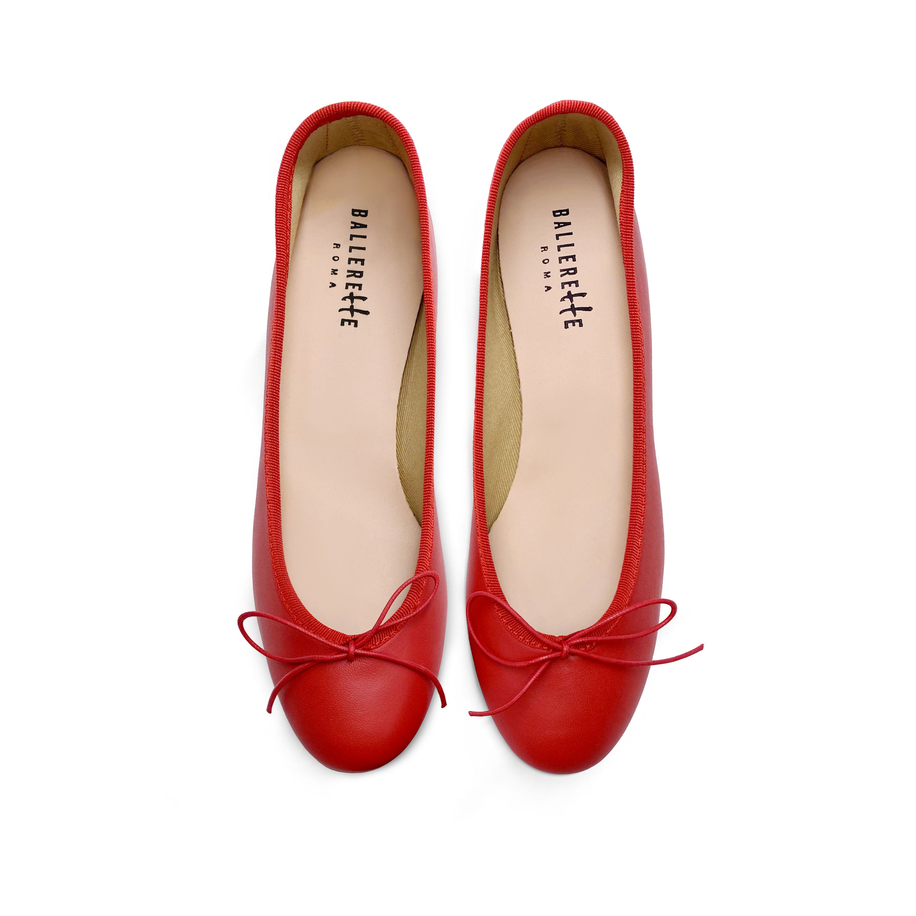 Red leather ballet flats with heel