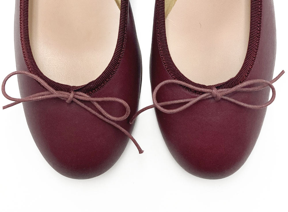 Burgundy leather ballet flats with heel