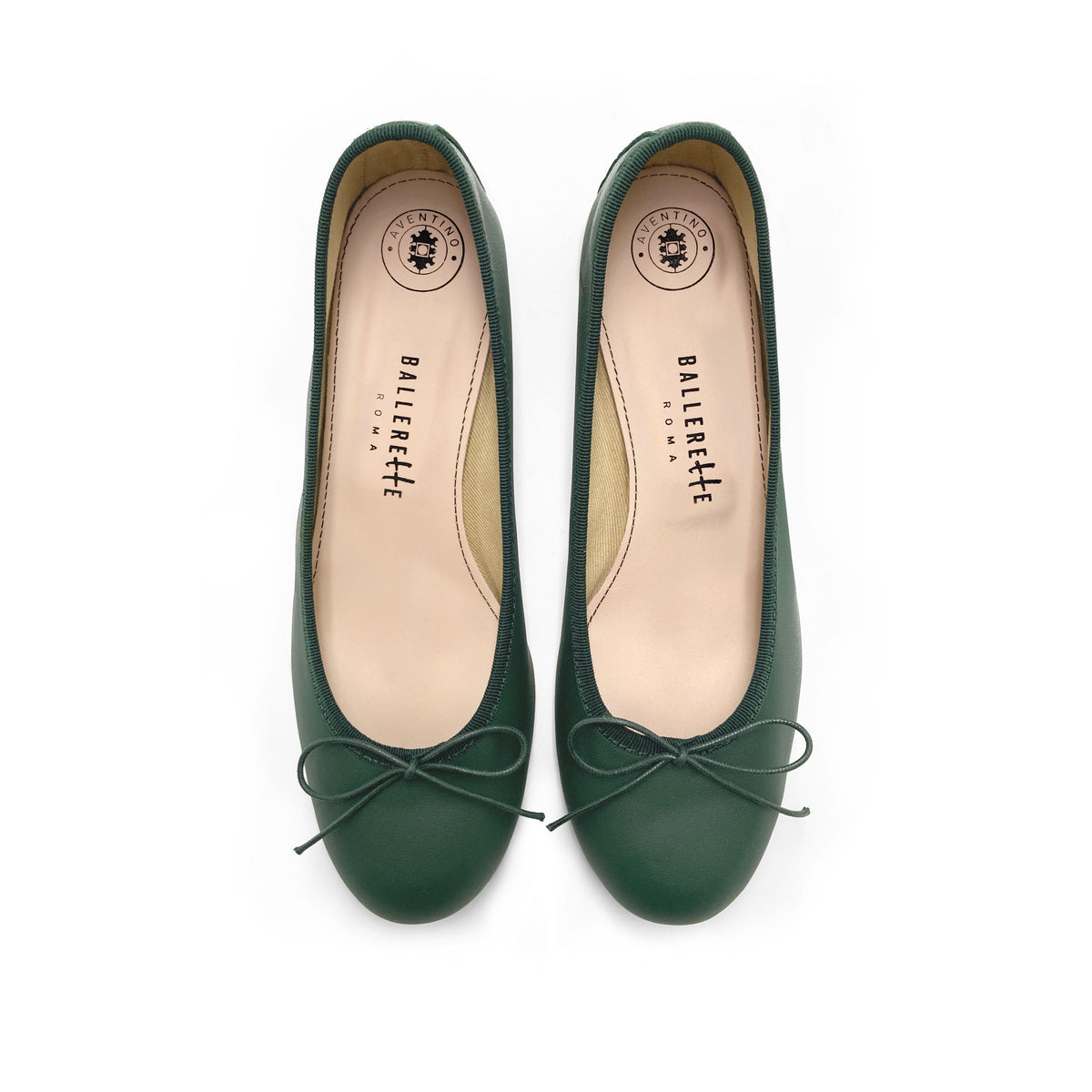 Bottle green leather ballet shoes with heels