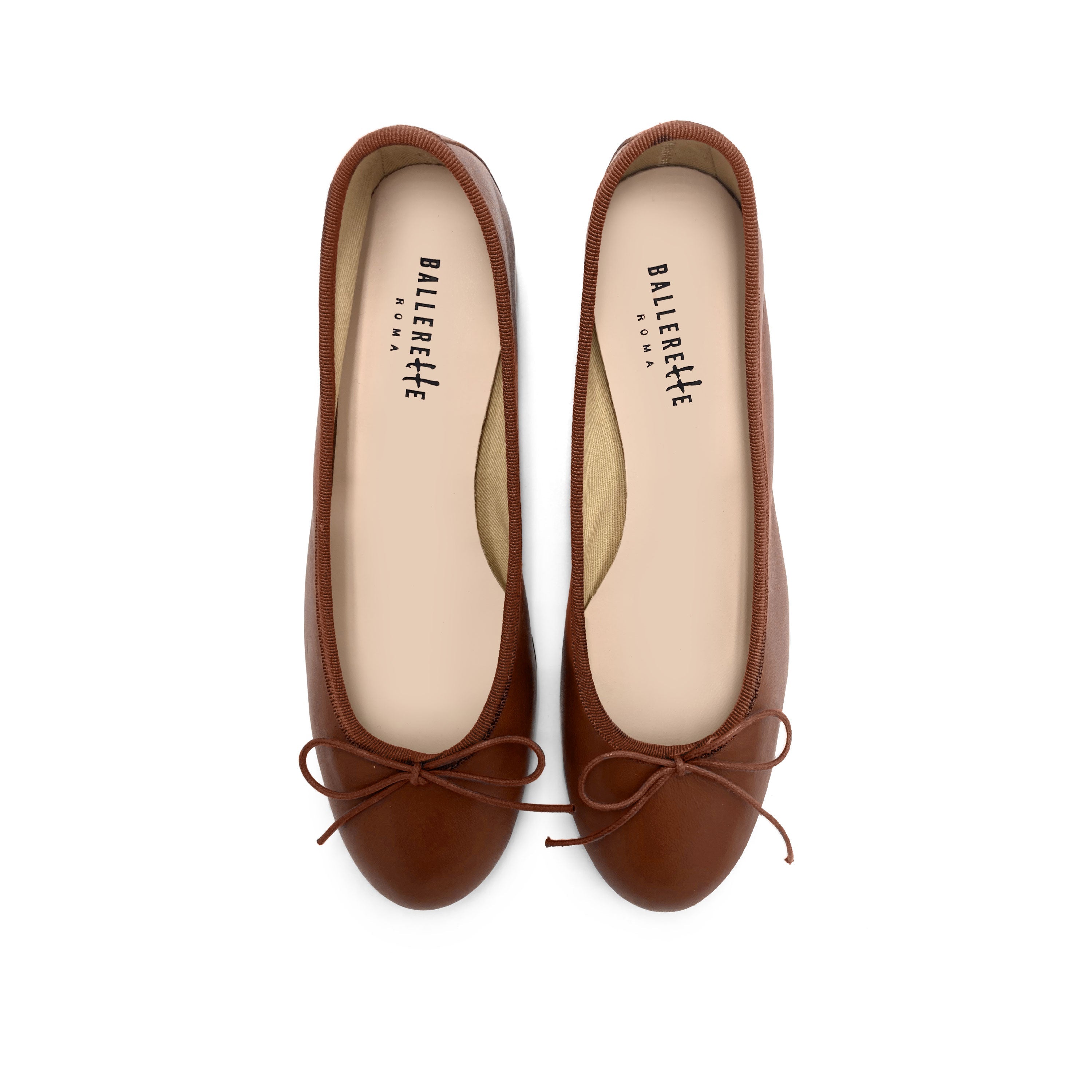 Brown leather ballet flats with heel