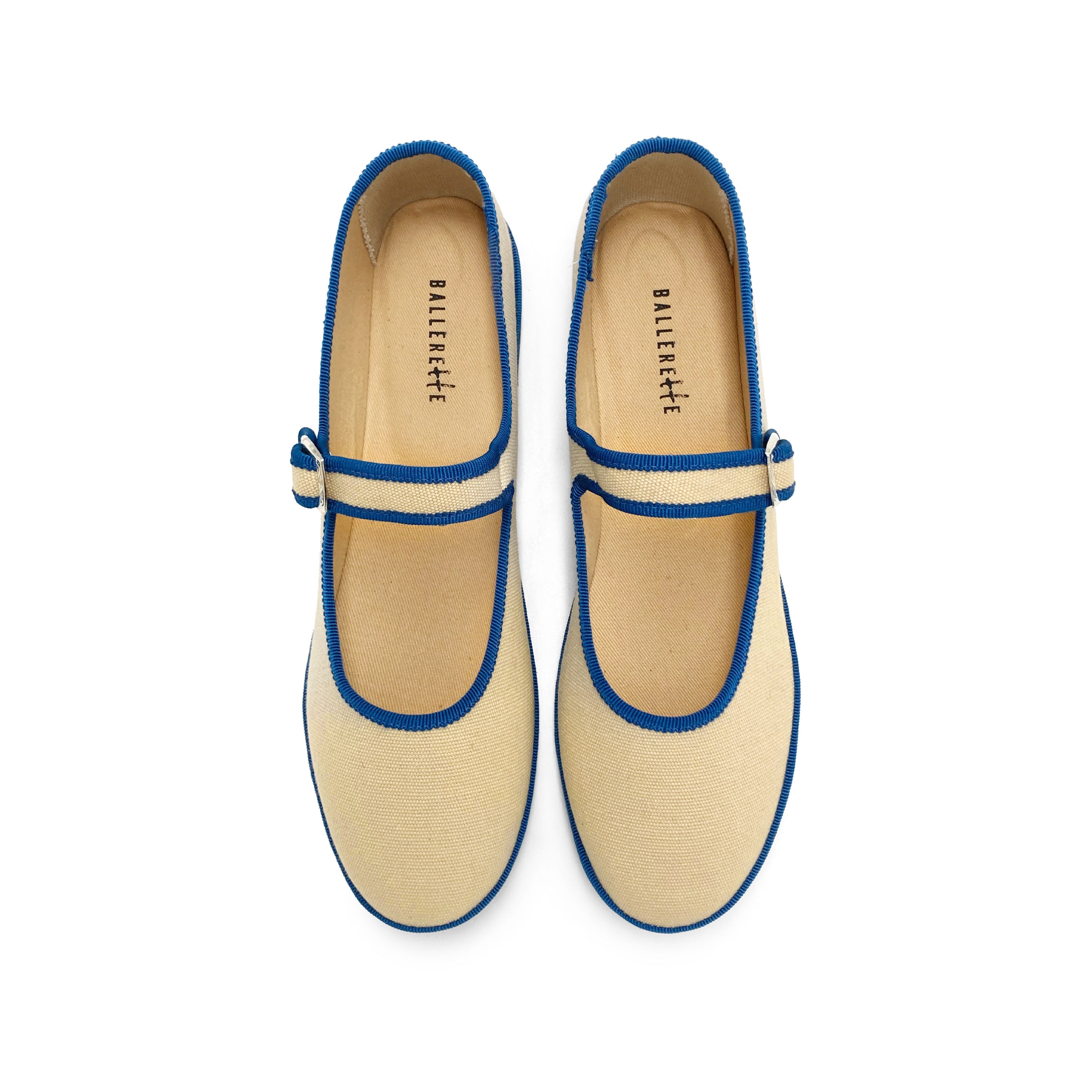 Beige cotton Mary Jane friulane with blue details