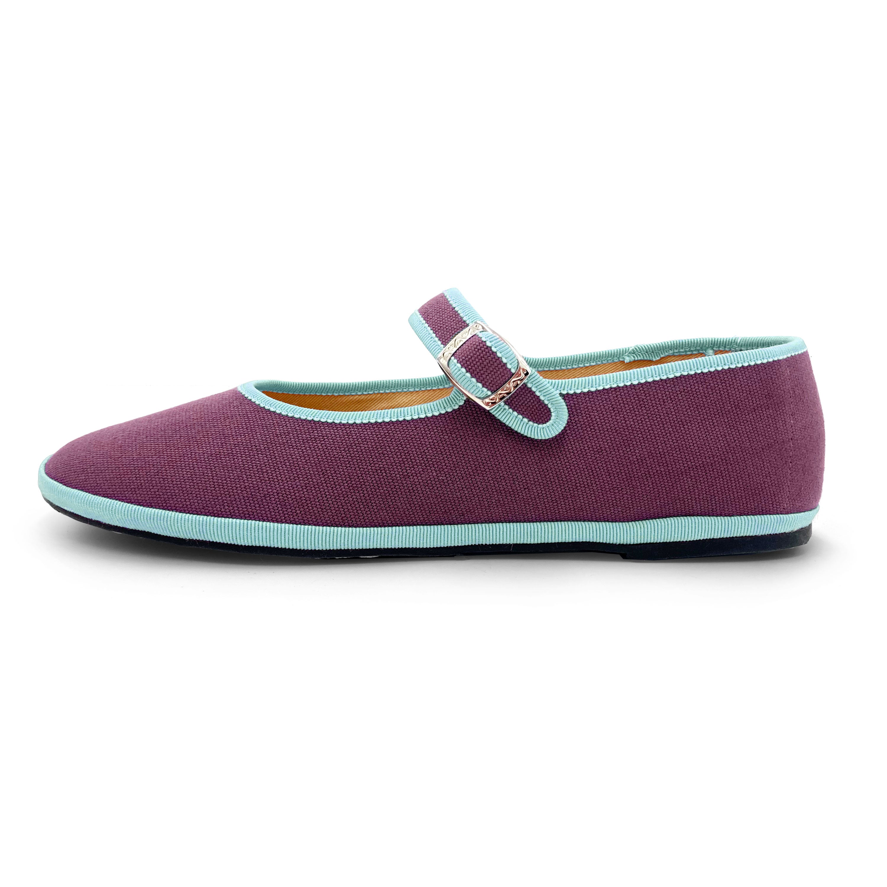 Purple Cotton Mary Jane Friulane with Light Blue Details