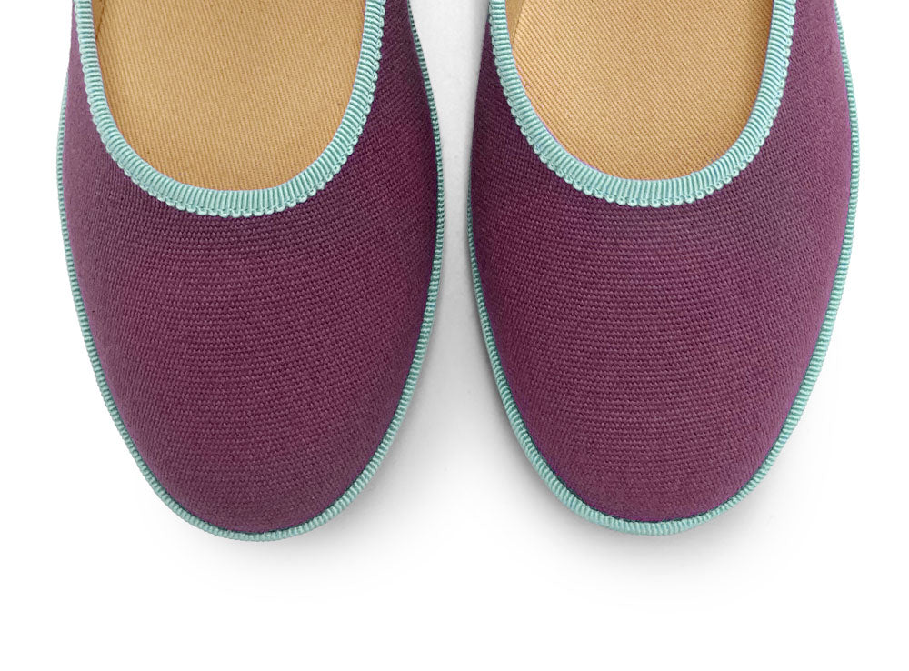 Purple Cotton Mary Jane Friulane with Light Blue Details