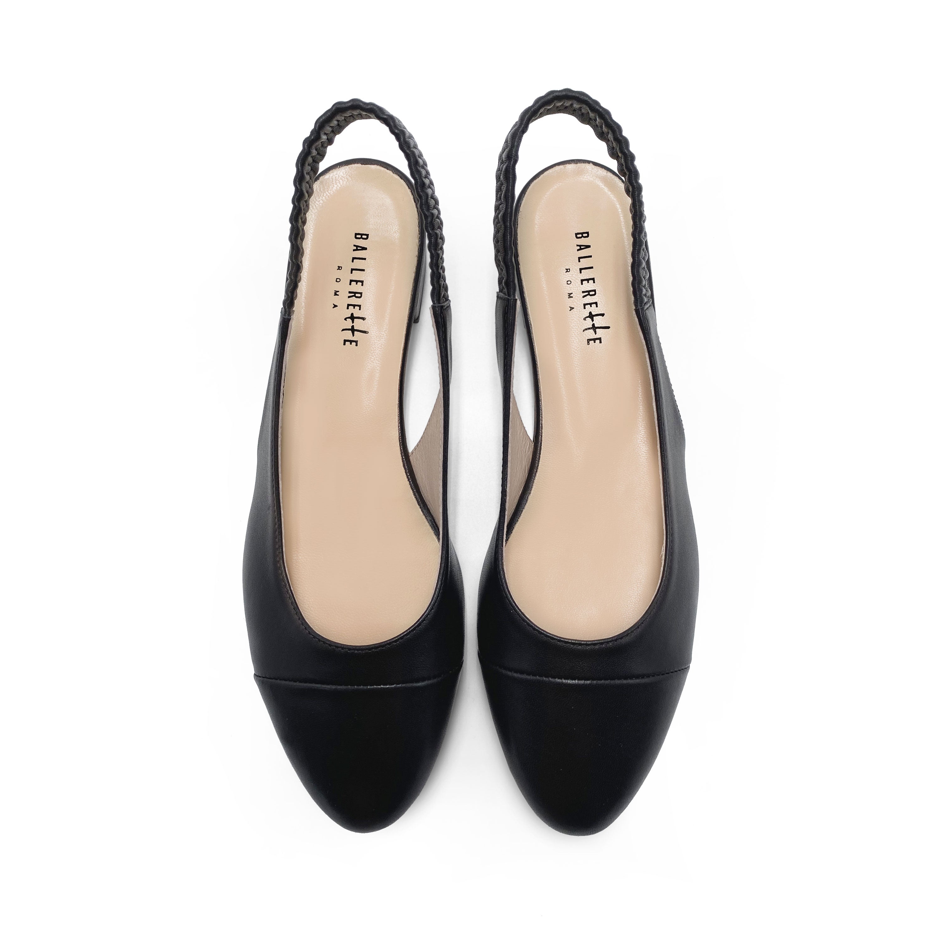 Black leather slingback ballet flats