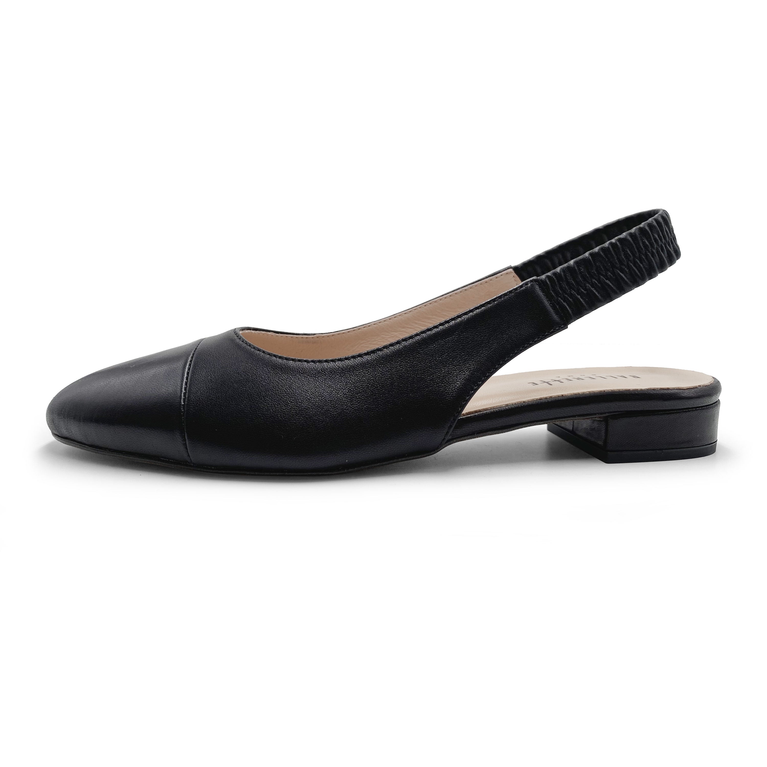 Black leather slingback ballet flats