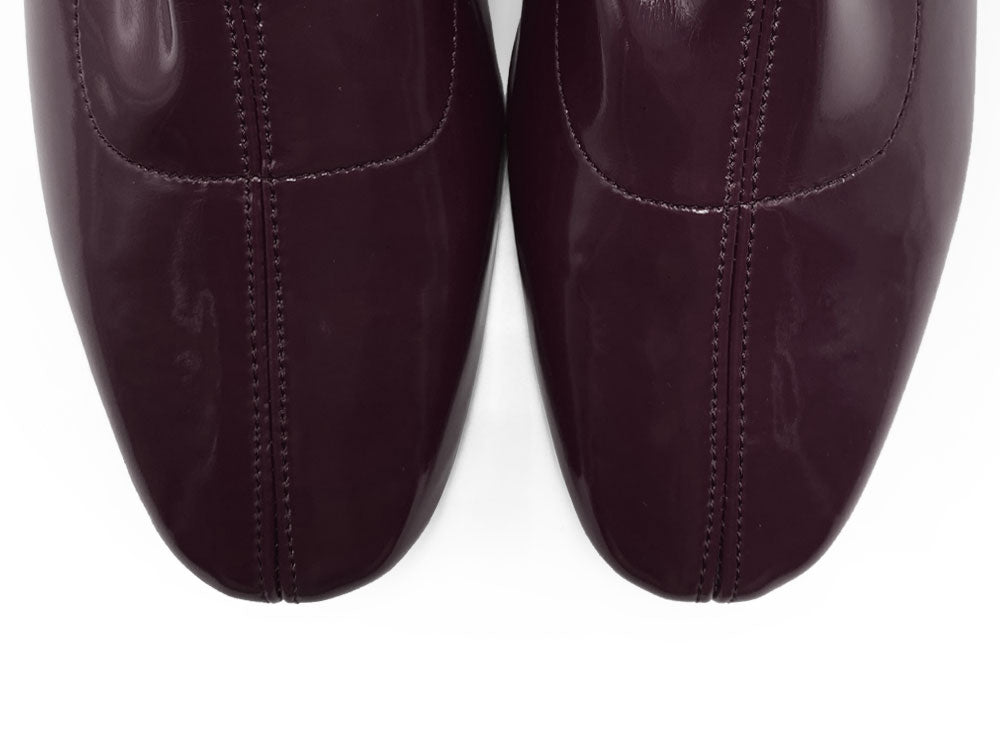 Eggplant patent ankle boots with stretch sock fit