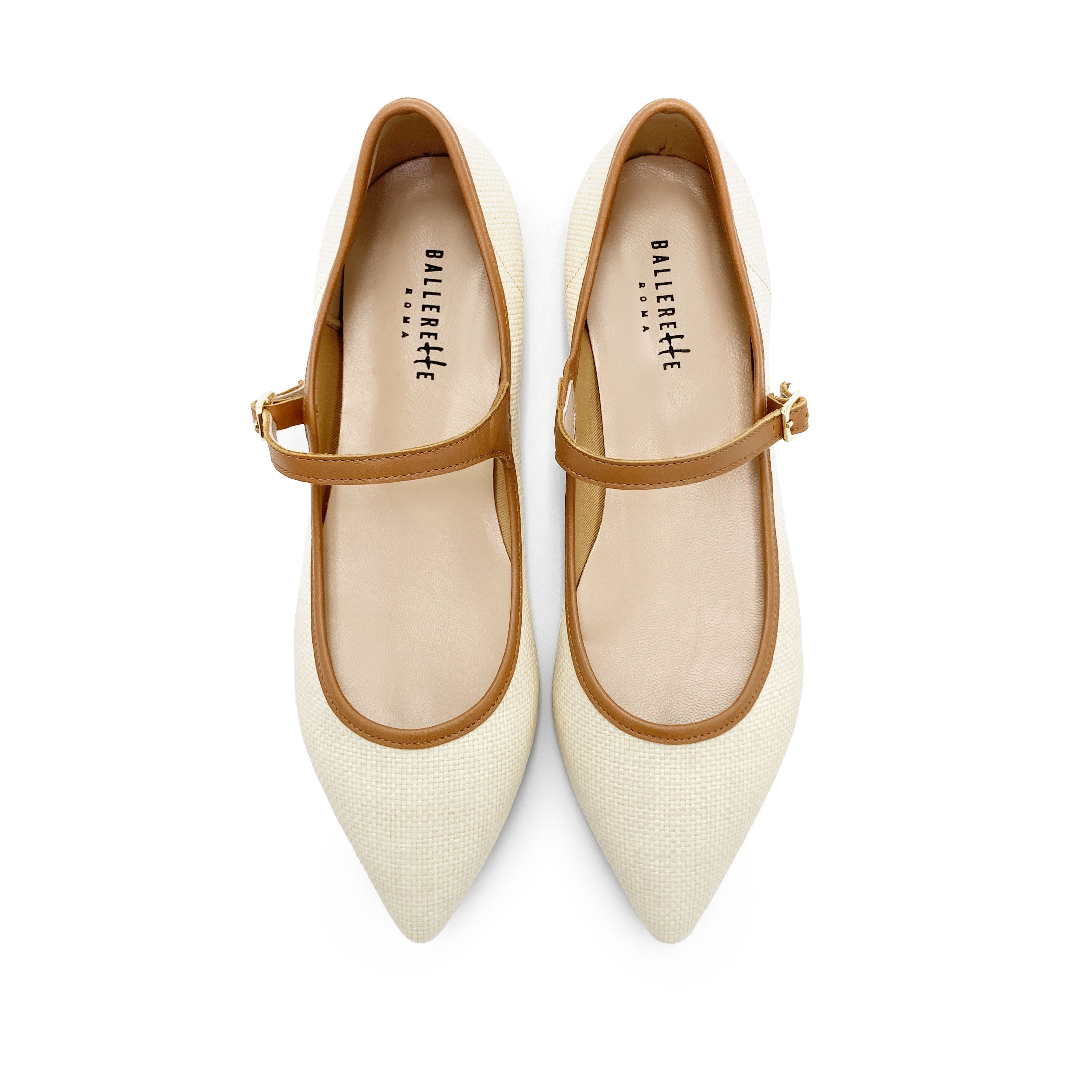 Summer Mary Jane ballet flats in beige raffia with leather strap