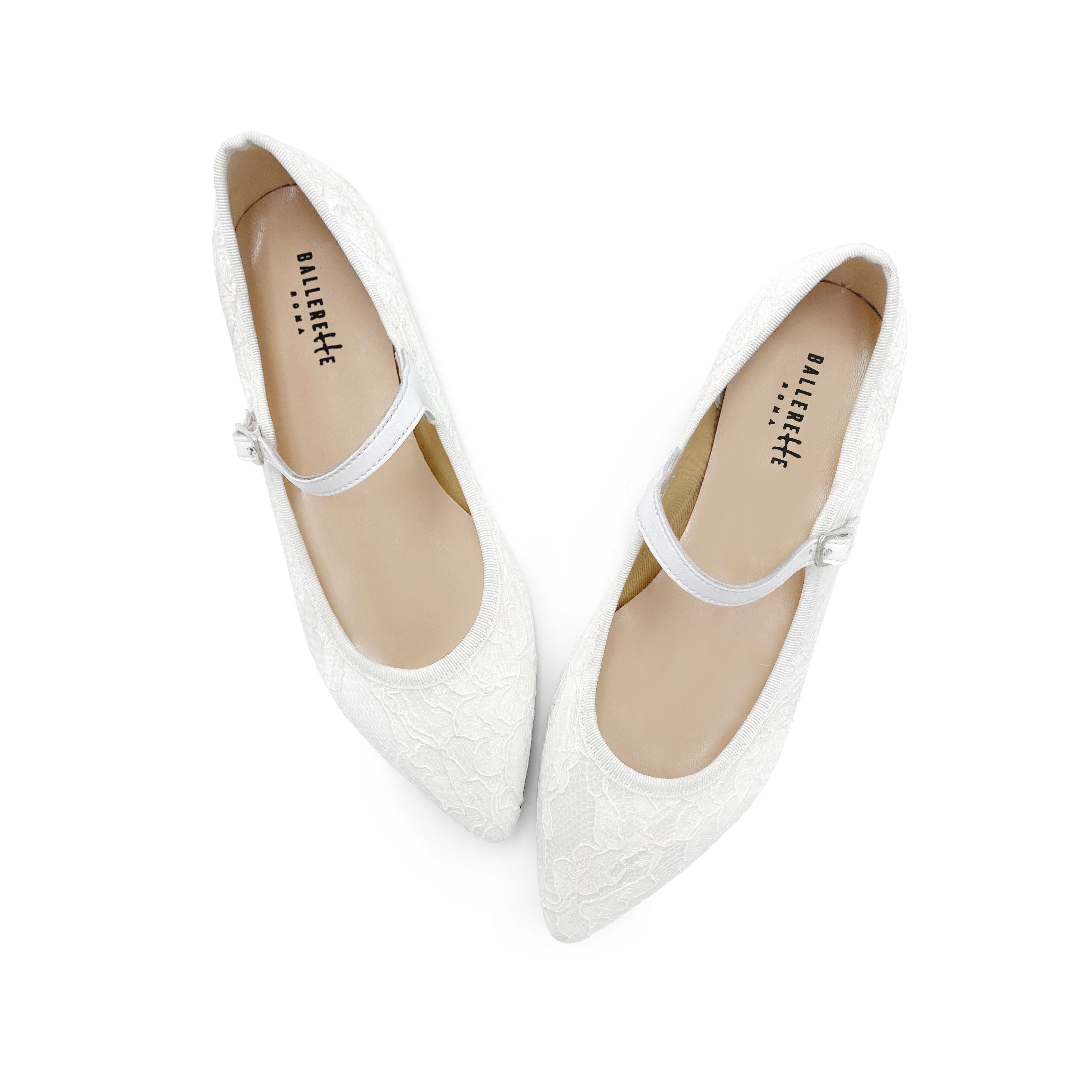 White lace bridal Mary Jane ballet flats