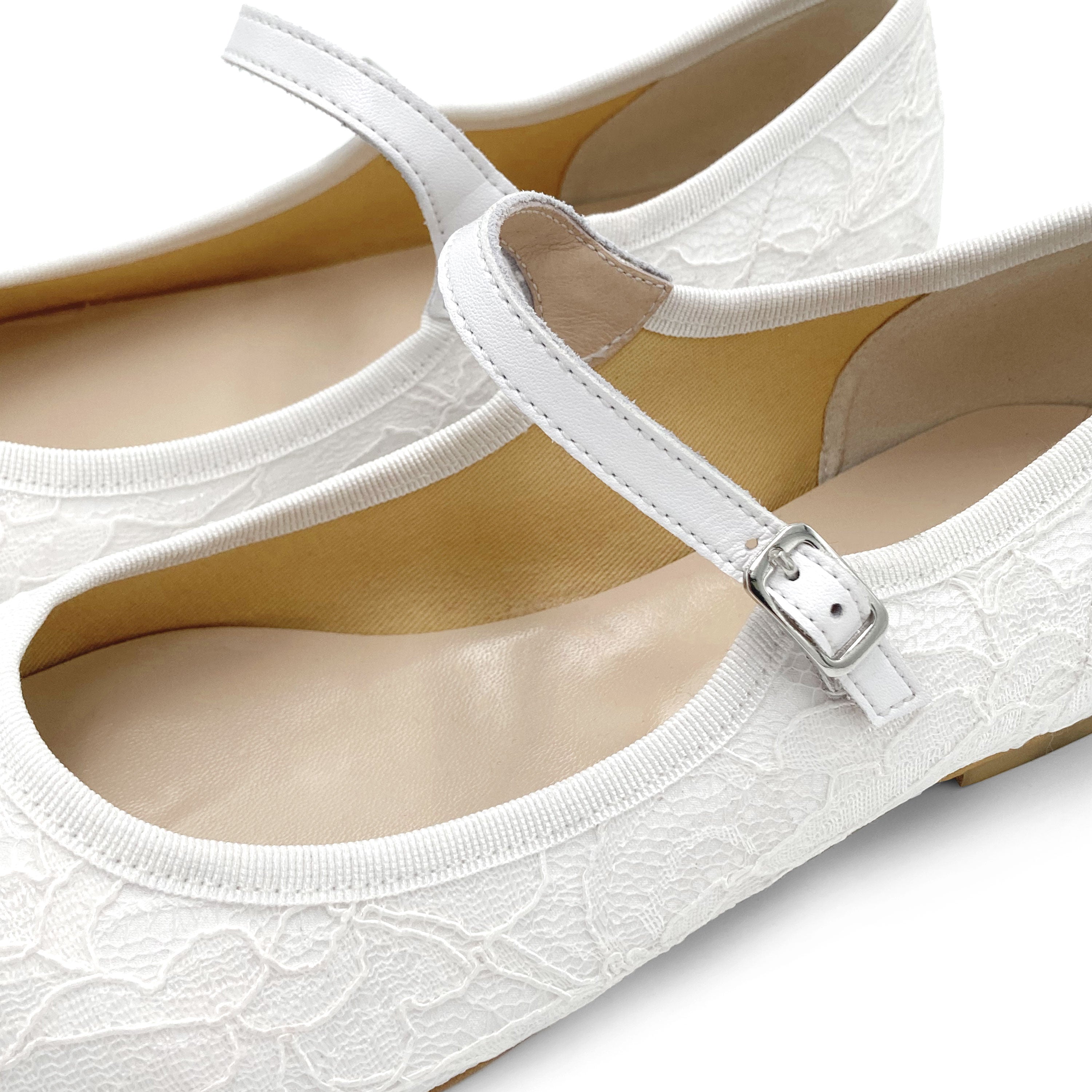 White lace bridal Mary Jane ballet flats