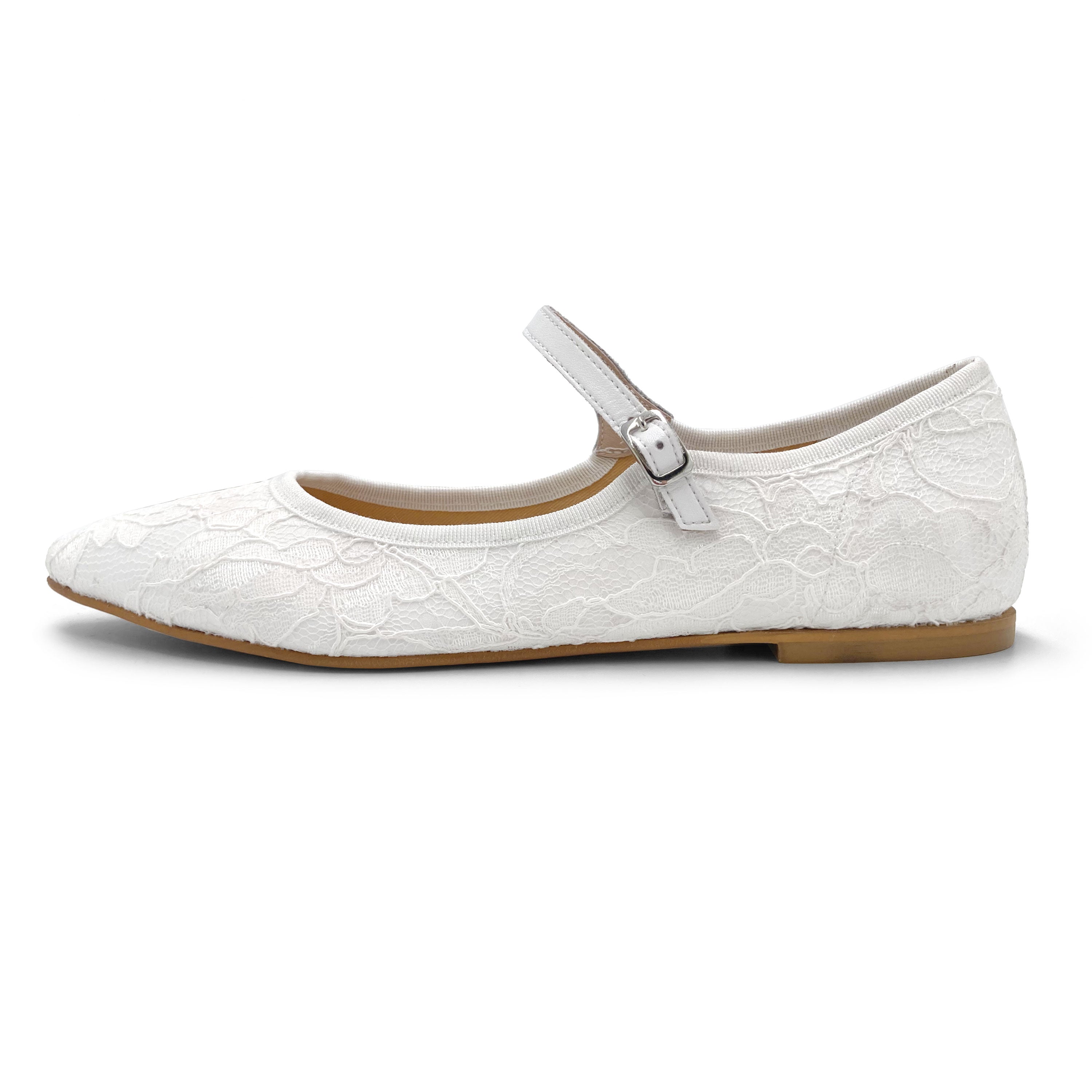 White lace bridal Mary Jane ballet flats