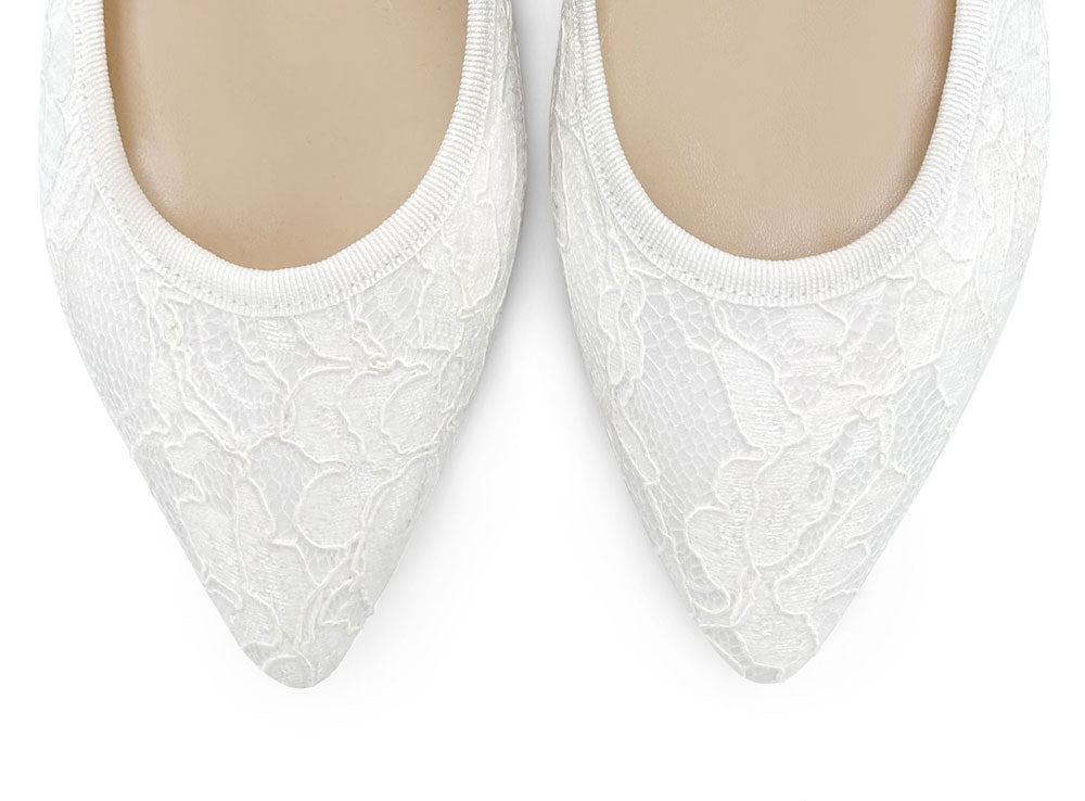 White lace bridal Mary Jane ballet flats