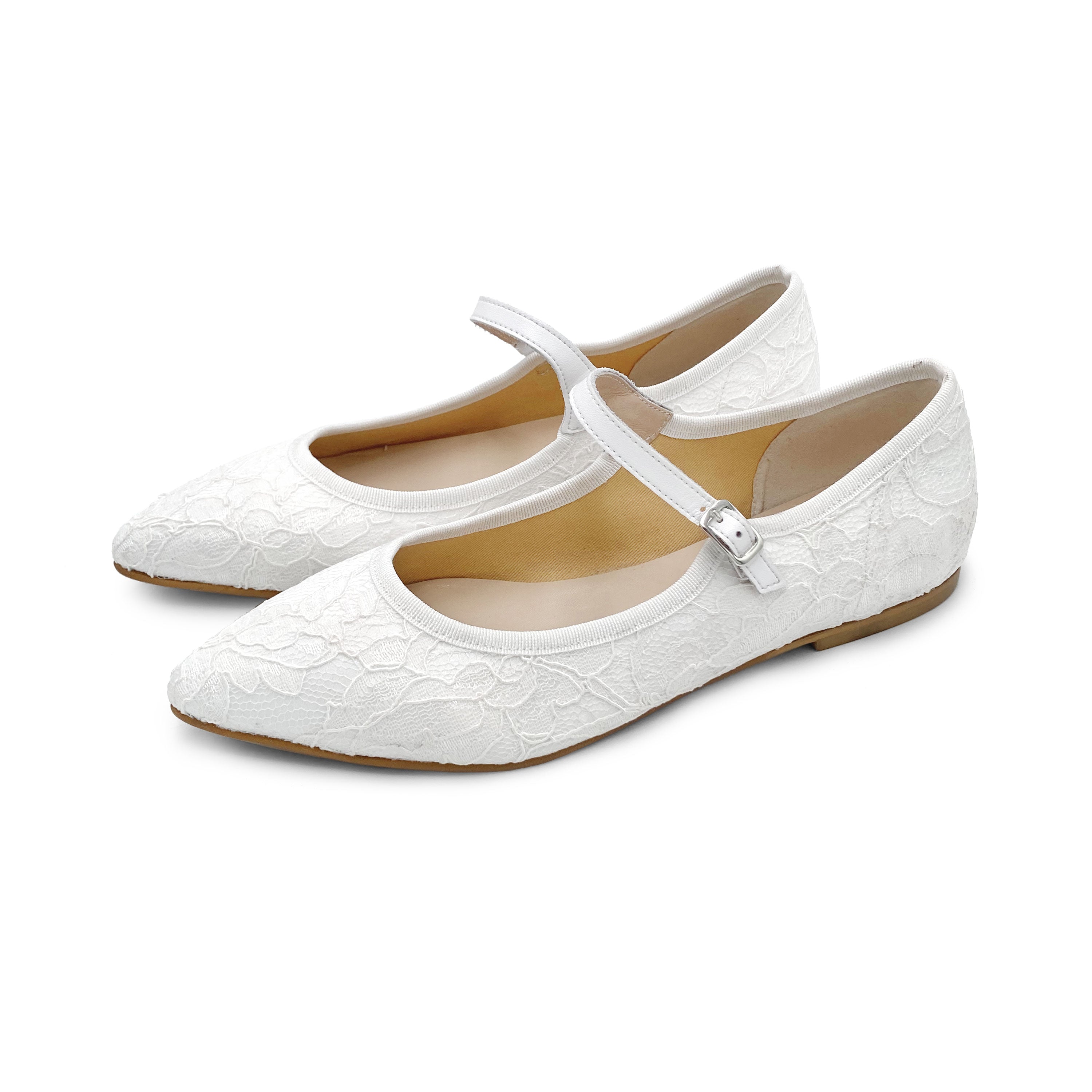 White lace bridal Mary Jane ballet flats