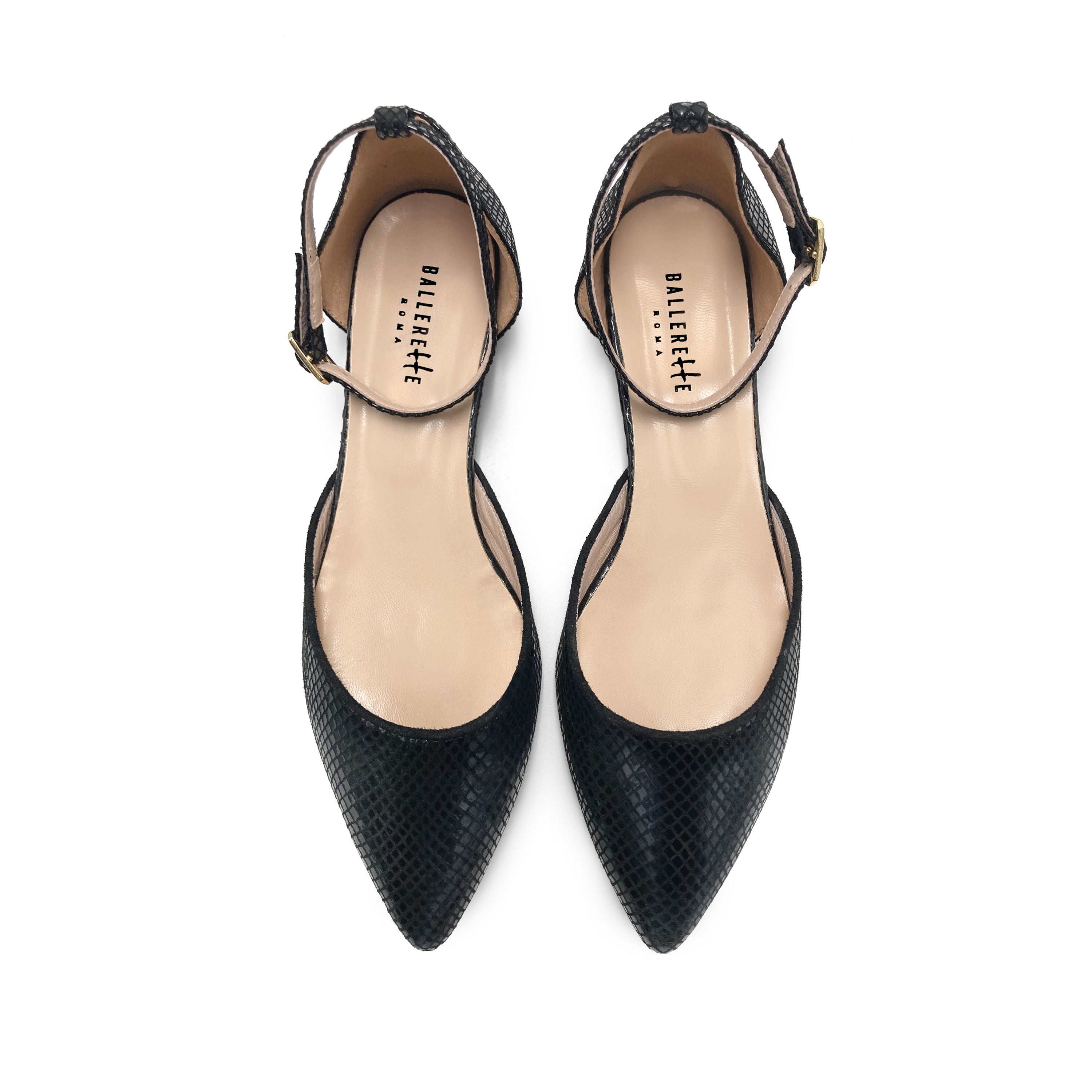 Black Summer mule shoes in laminated animal print suede with ankle tie