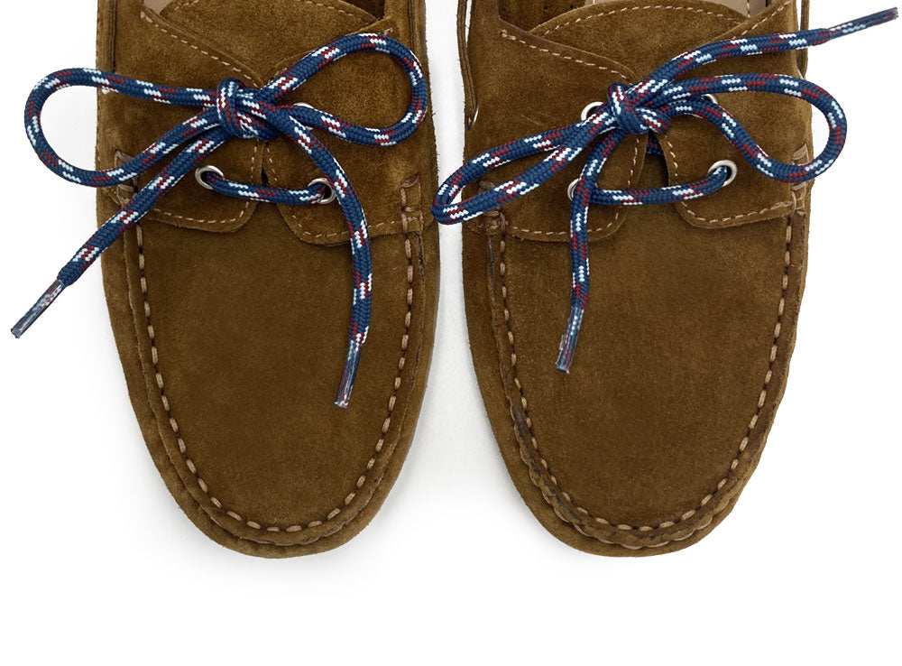 Women’s summer boat moccasins in muddy green suede with nautical lace