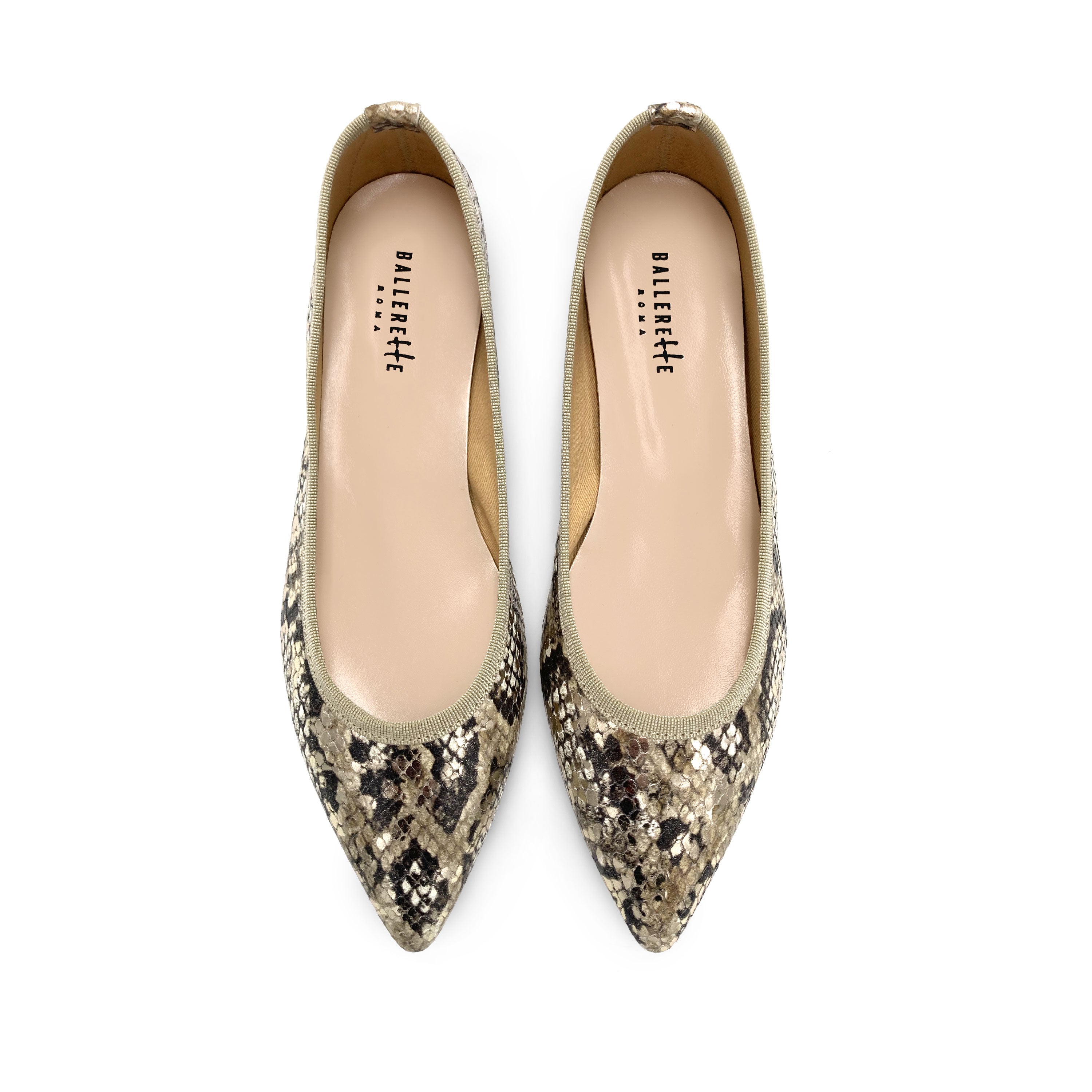 Snake print leather pointed toe ballet flats