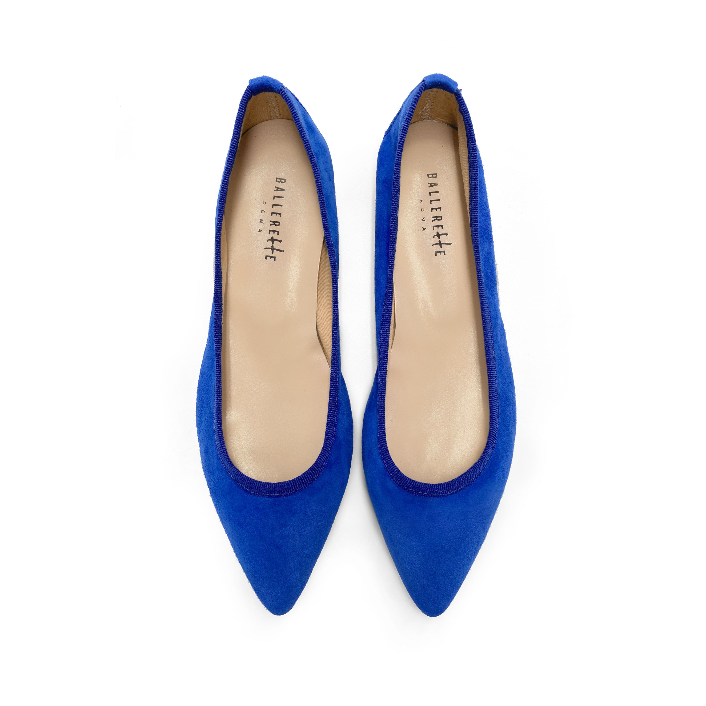 Pointed toe royal blue suede ballet flats