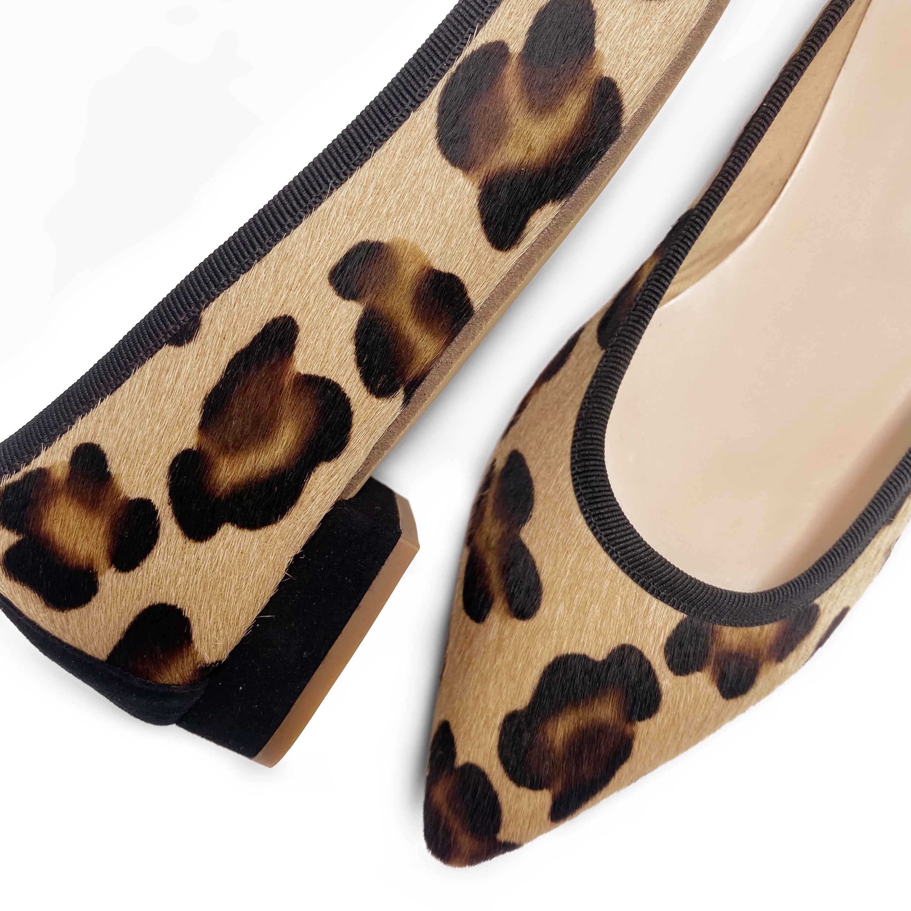 Leopard spotted calf hair pointed toe ballet flats