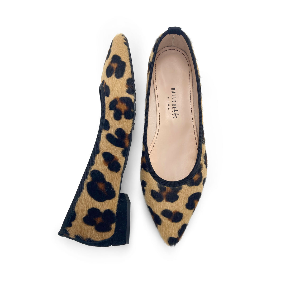 Animalier calf hair pointed toe ballet flats