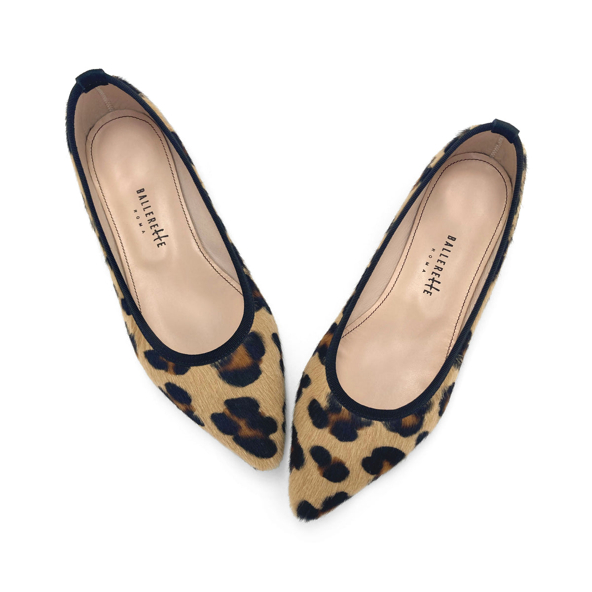 Animalier calf hair pointed toe ballet flats