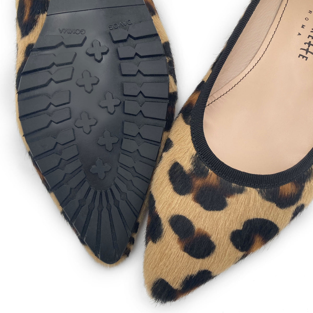 Animalier calf hair pointed toe ballet flats