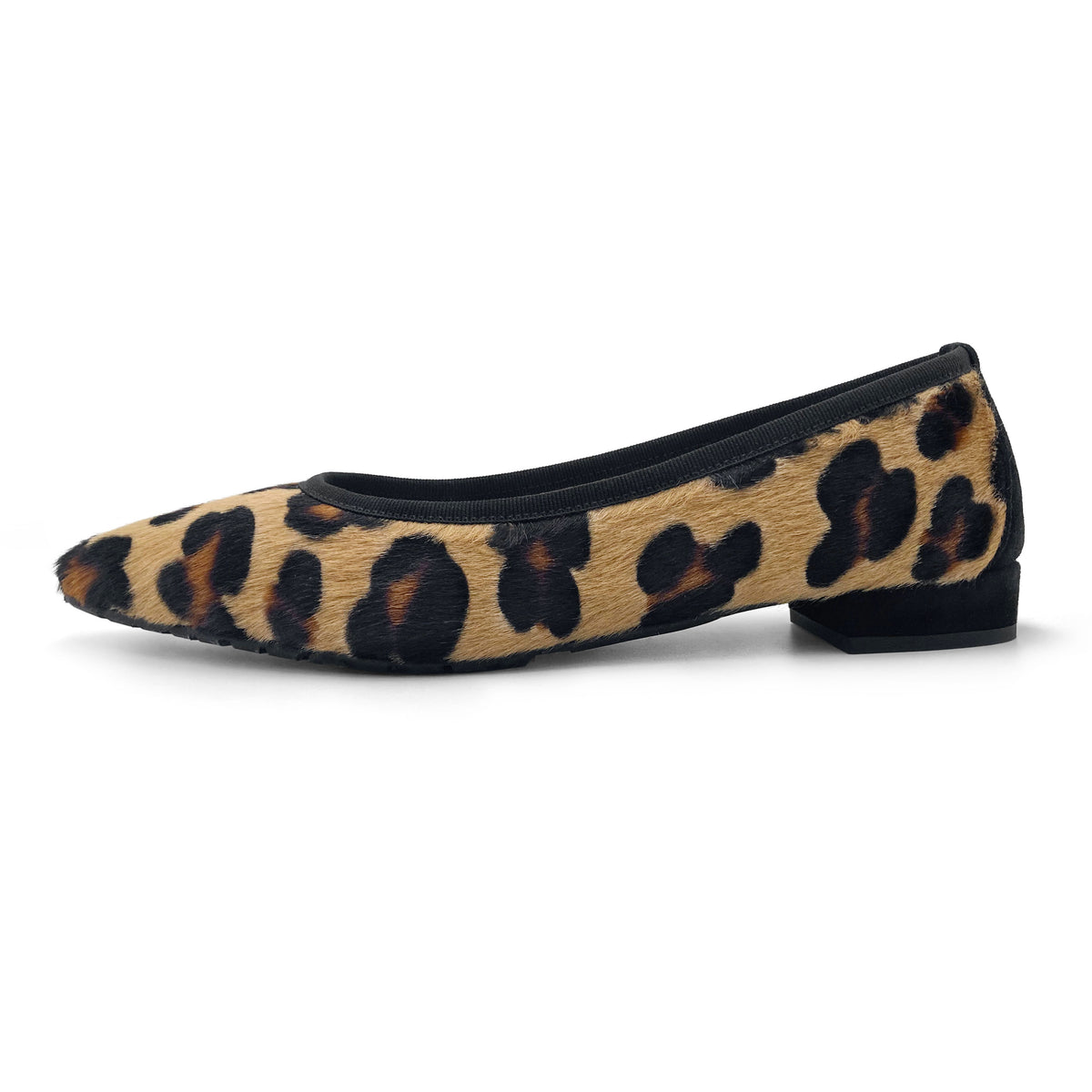Animalier calf hair pointed toe ballet flats
