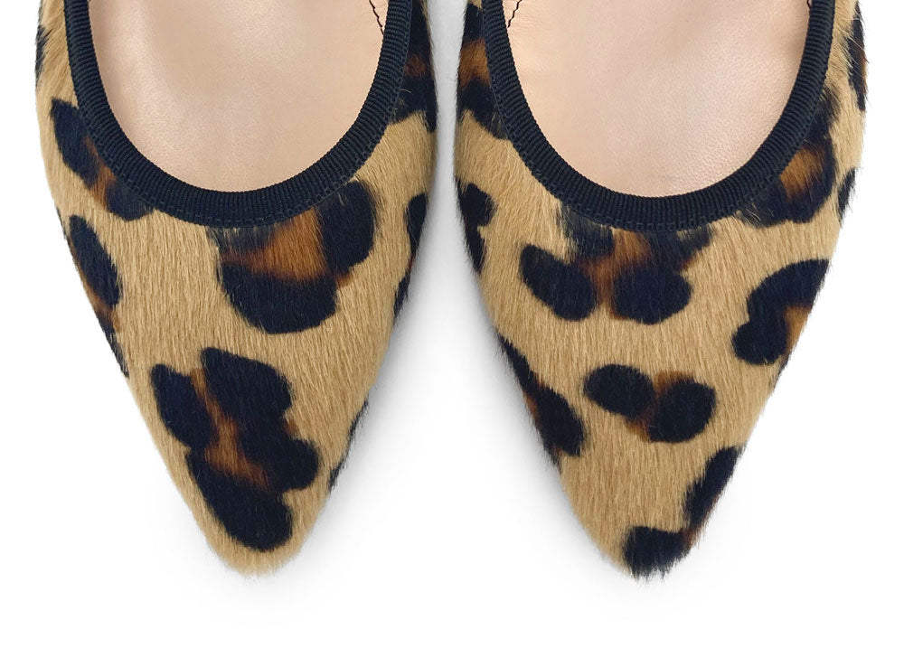 Animalier calf hair pointed toe ballet flats