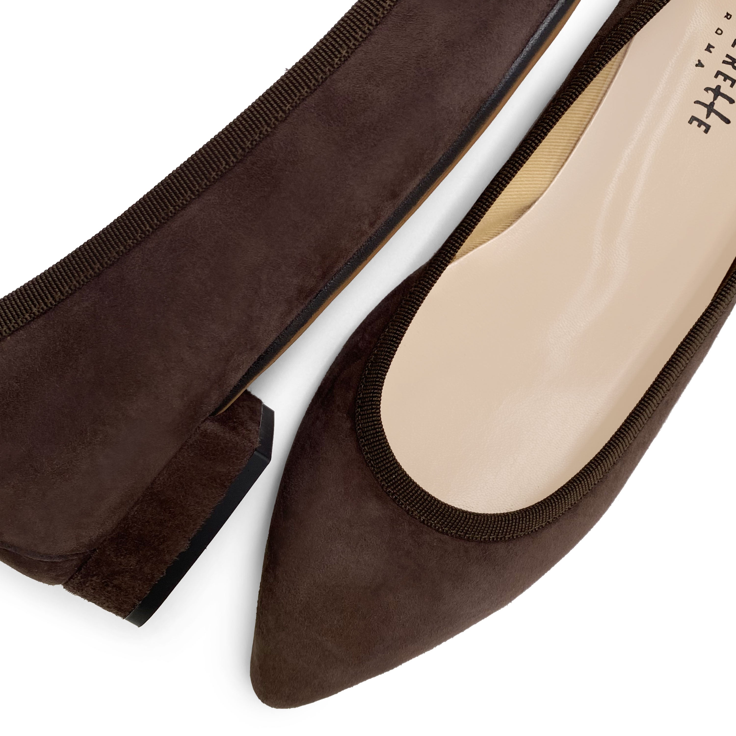 Pointed toe dark brown suede ballet flats