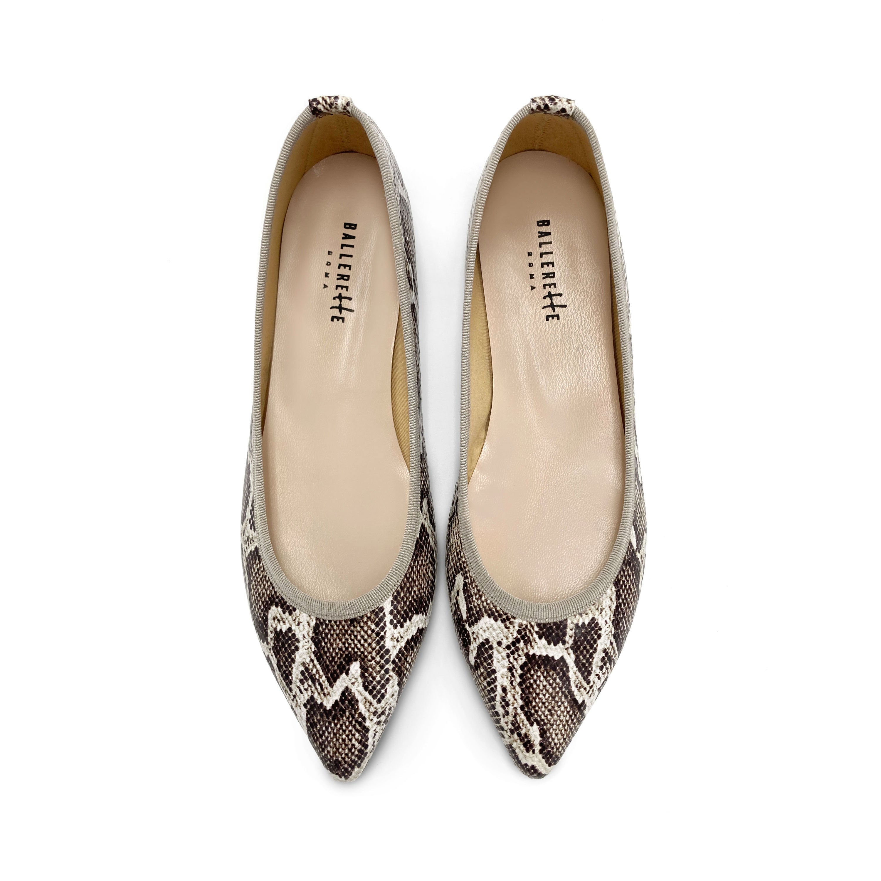 Pointed-toe animal print python-effect leather ballet flats