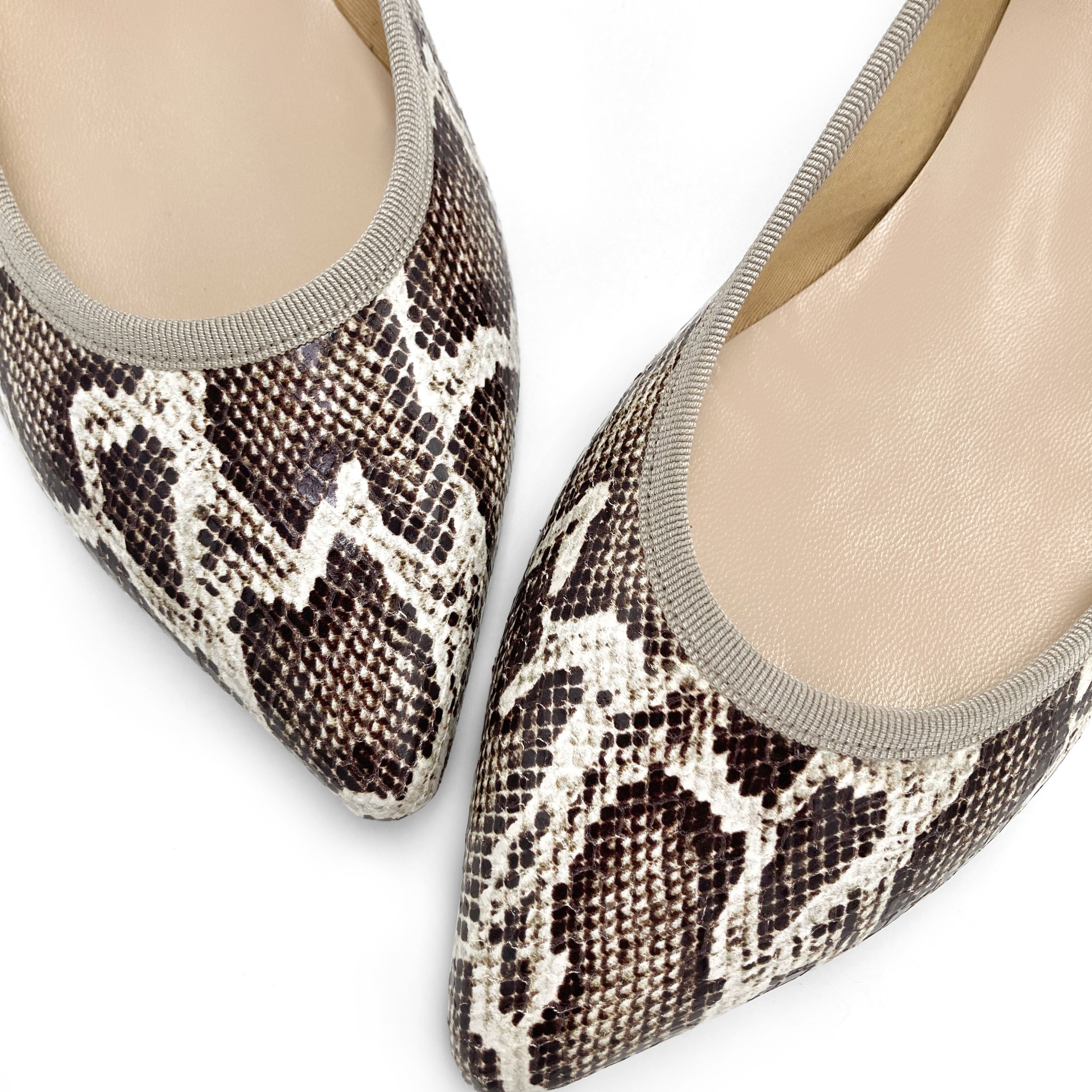 Pointed-toe animal print python-effect leather ballet flats