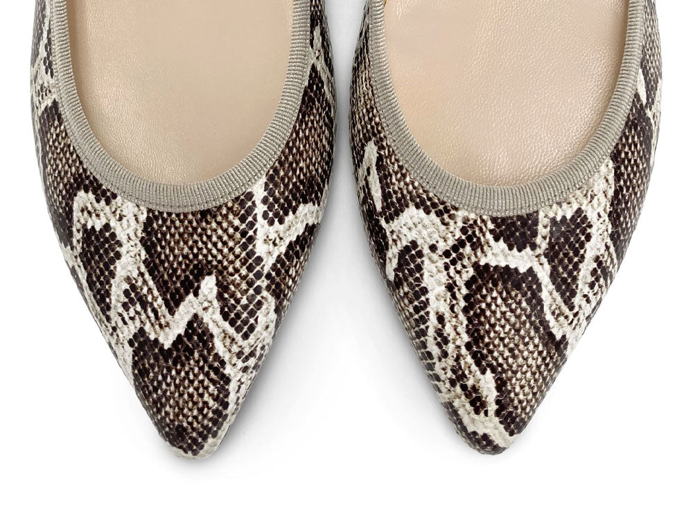 Pointed-toe animal print python-effect leather ballet flats