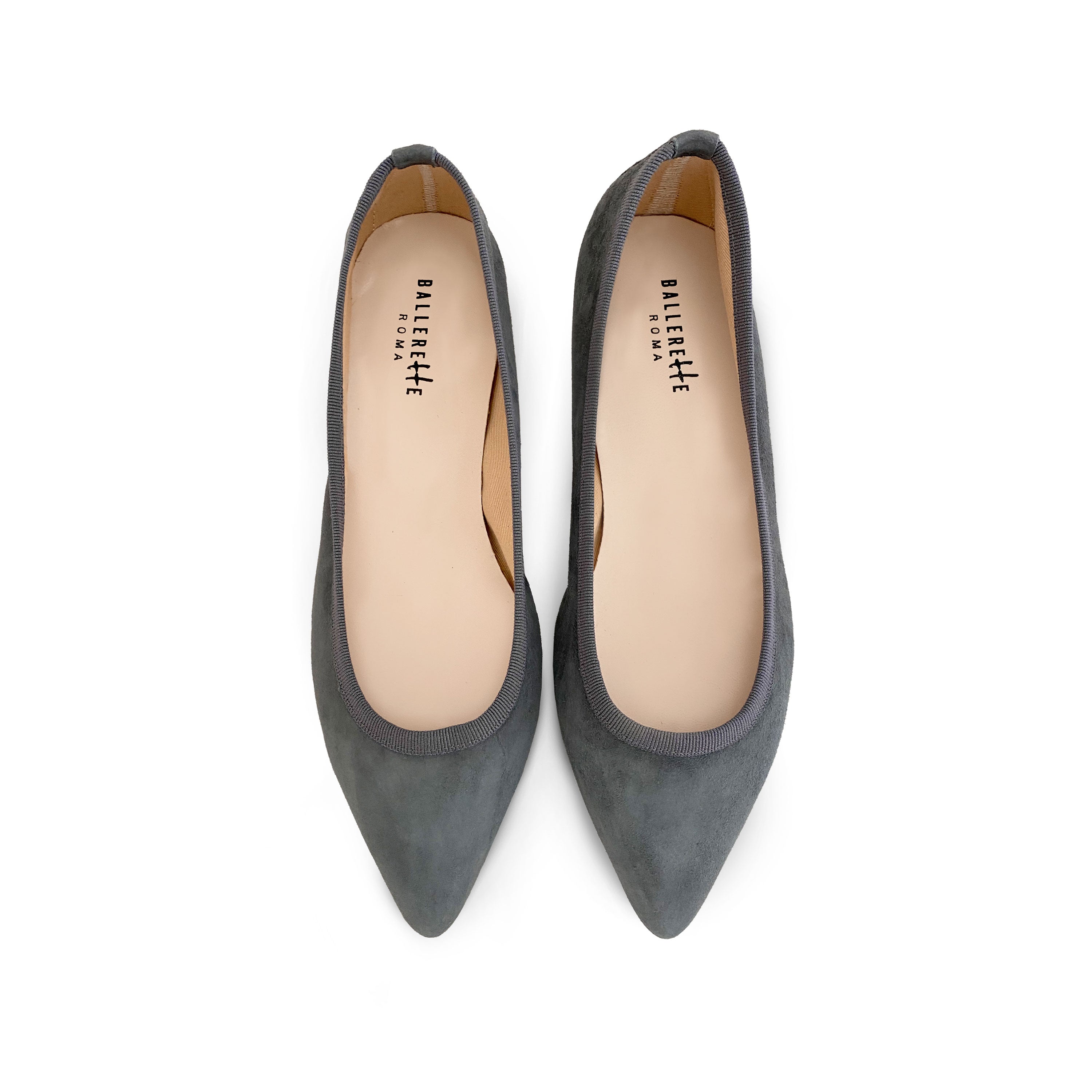 Pointed toe dark gray suede ballet flats