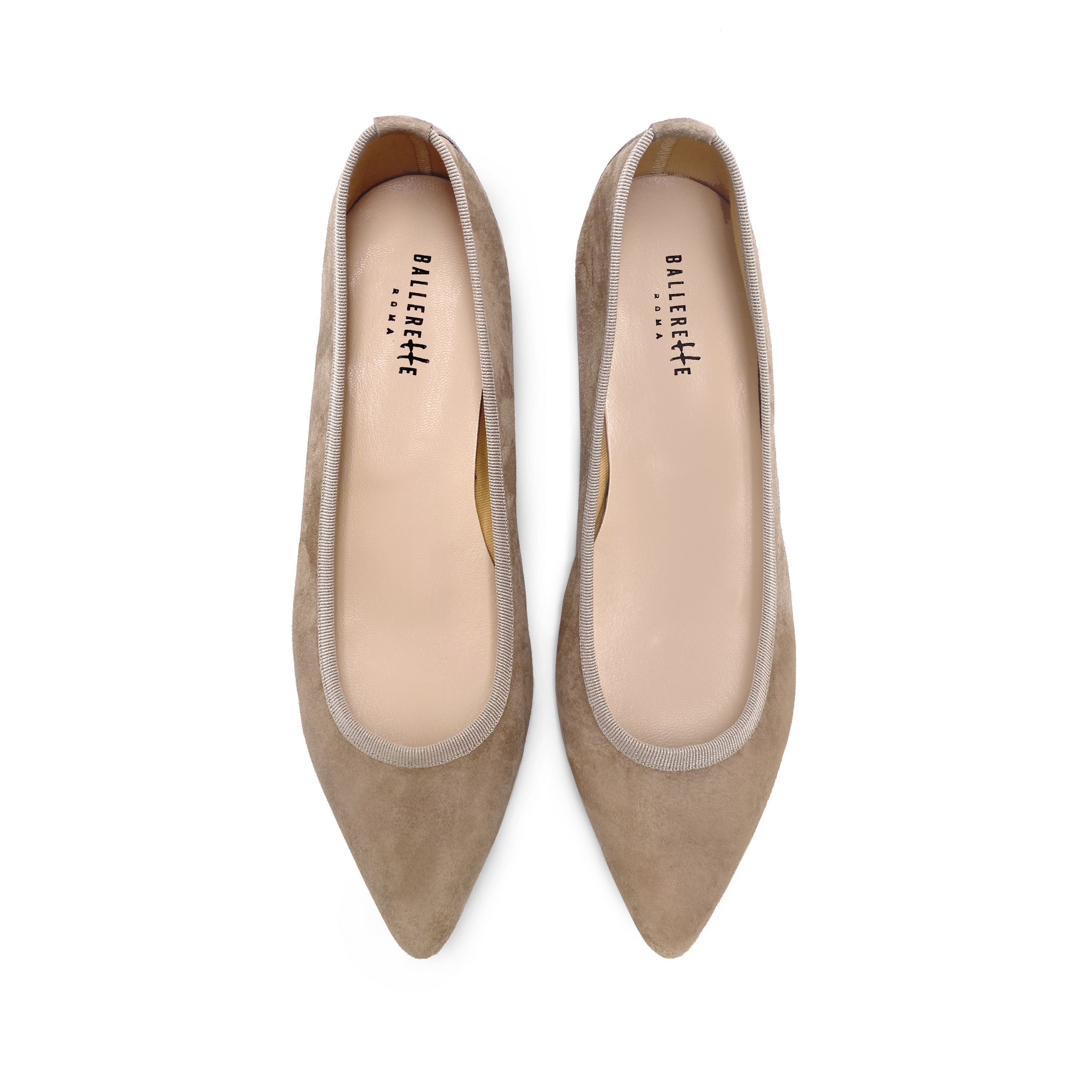 Pointed toe dove gray suede ballet flats