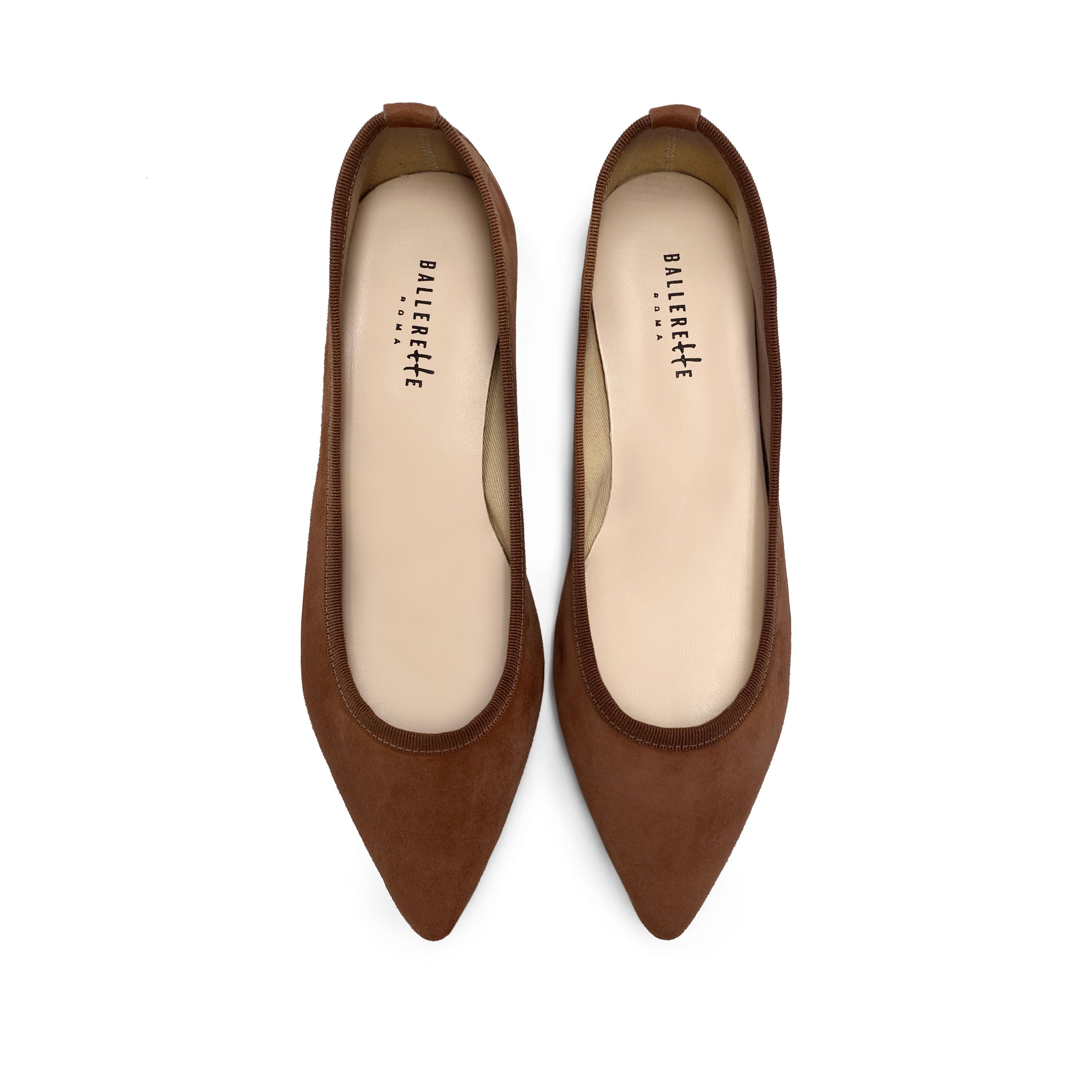Coffee brown suede pointed ballet flats