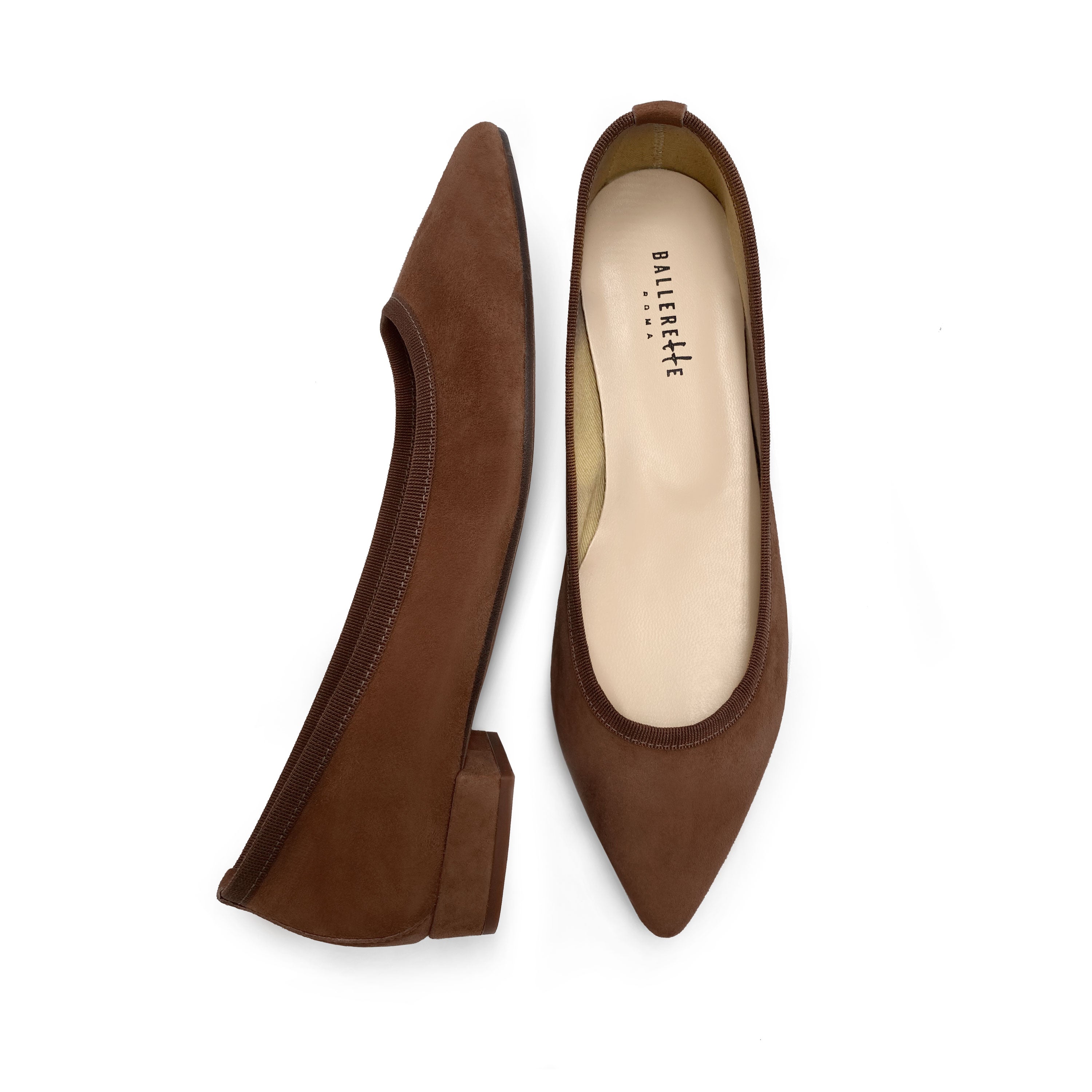 Coffee brown suede pointed ballet flats