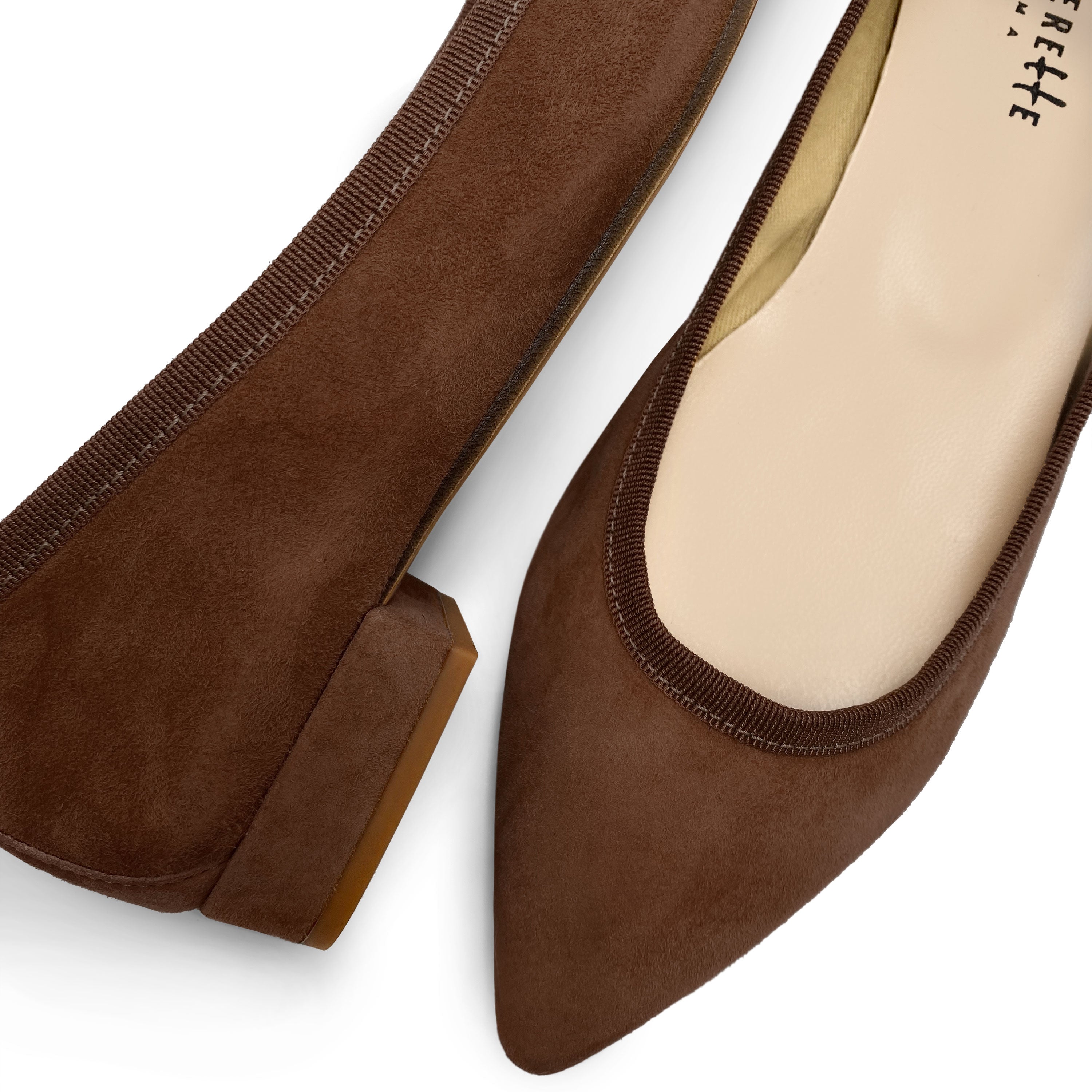 Coffee brown suede pointed ballet flats