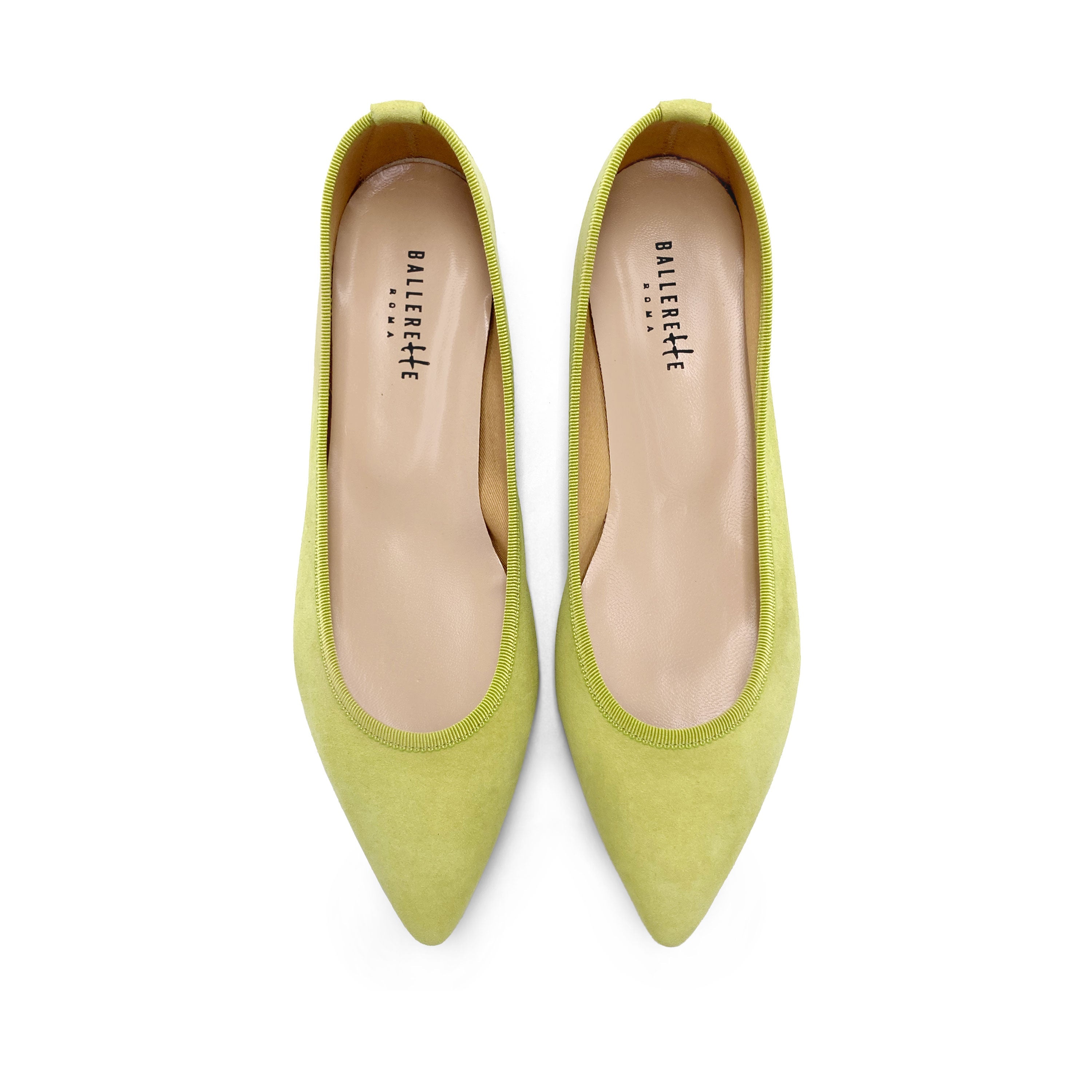 Lime green suede pointed ballet flats