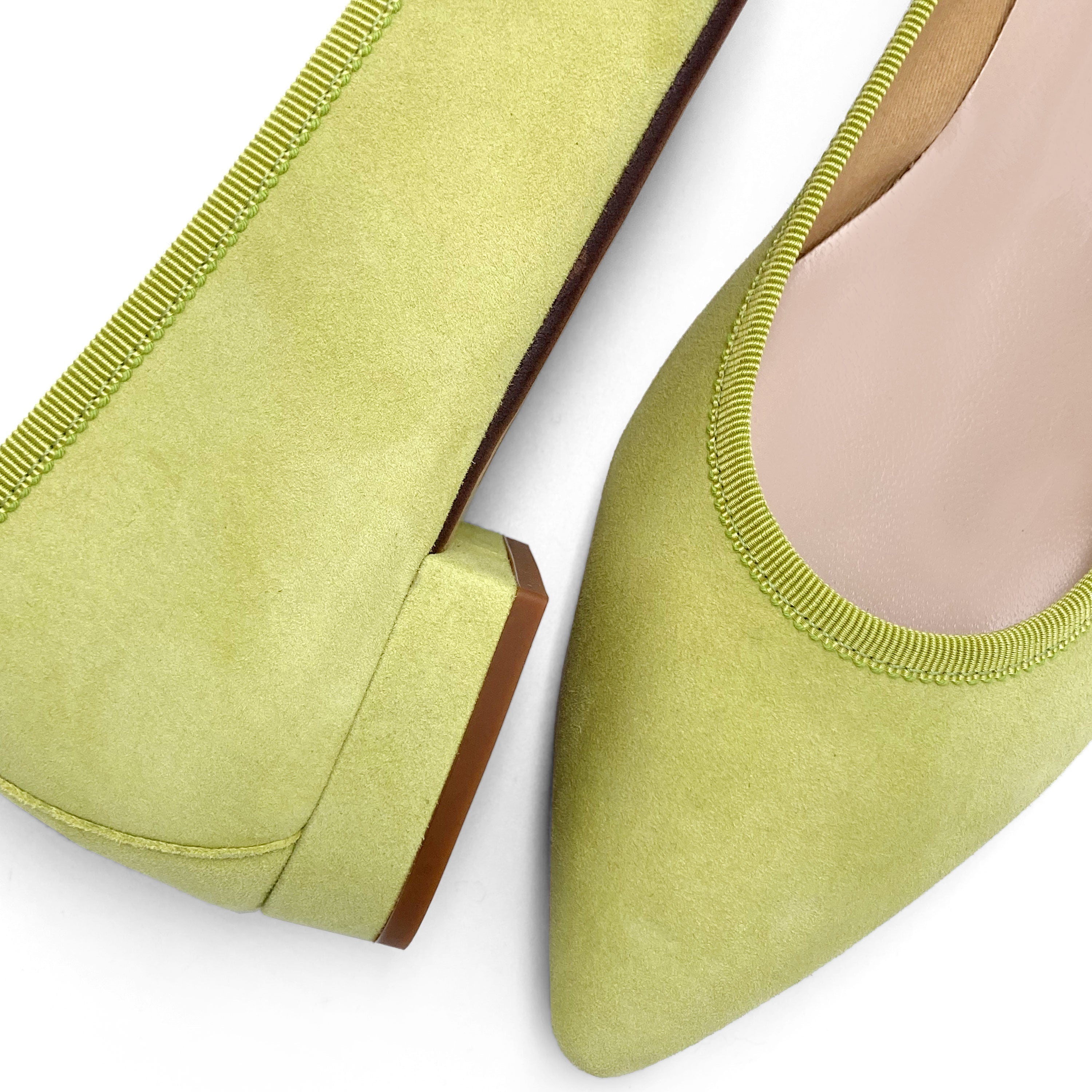 Lime green suede pointed ballet flats