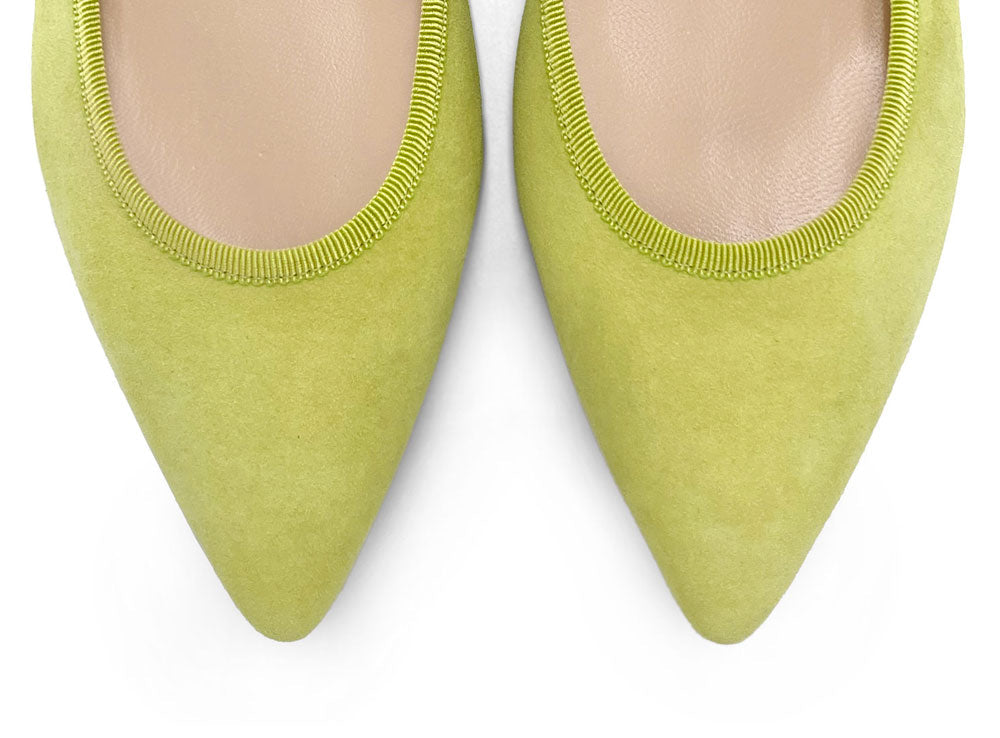 Lime green suede pointed ballet flats