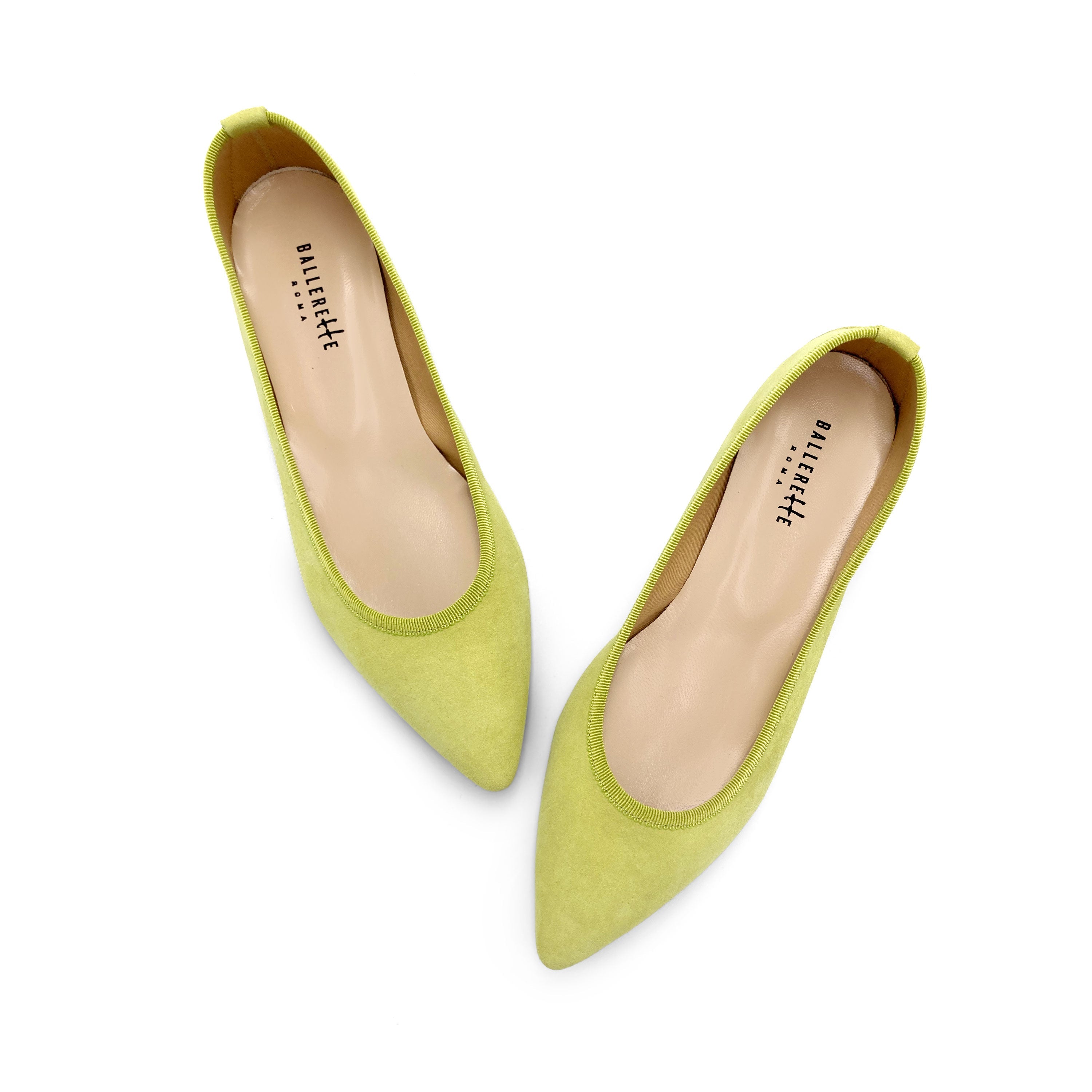 Lime green suede pointed ballet flats